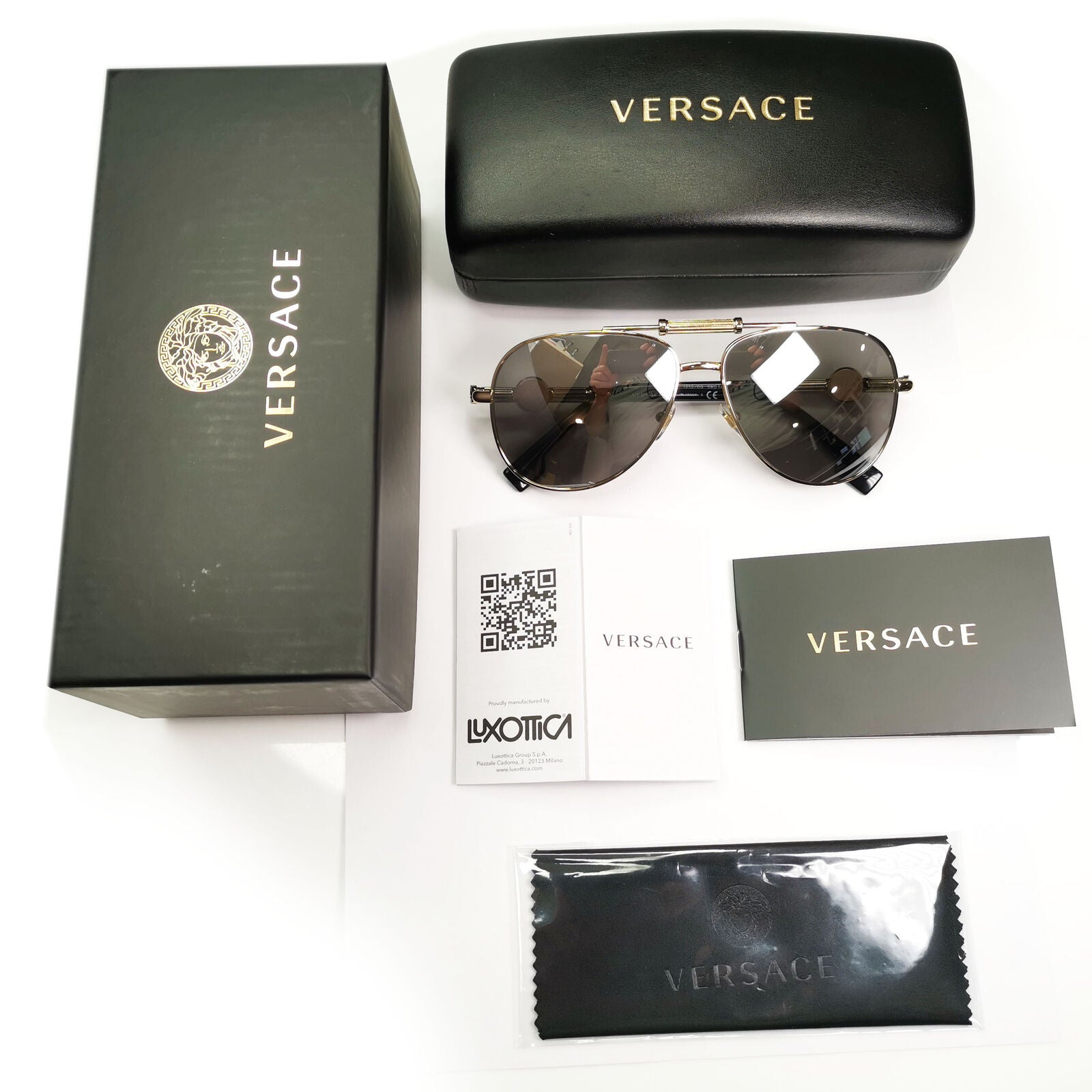Versace Silver Gold Medusa Sunglasses Mirror Pilot Mens MOD VE 2236 1252/6G