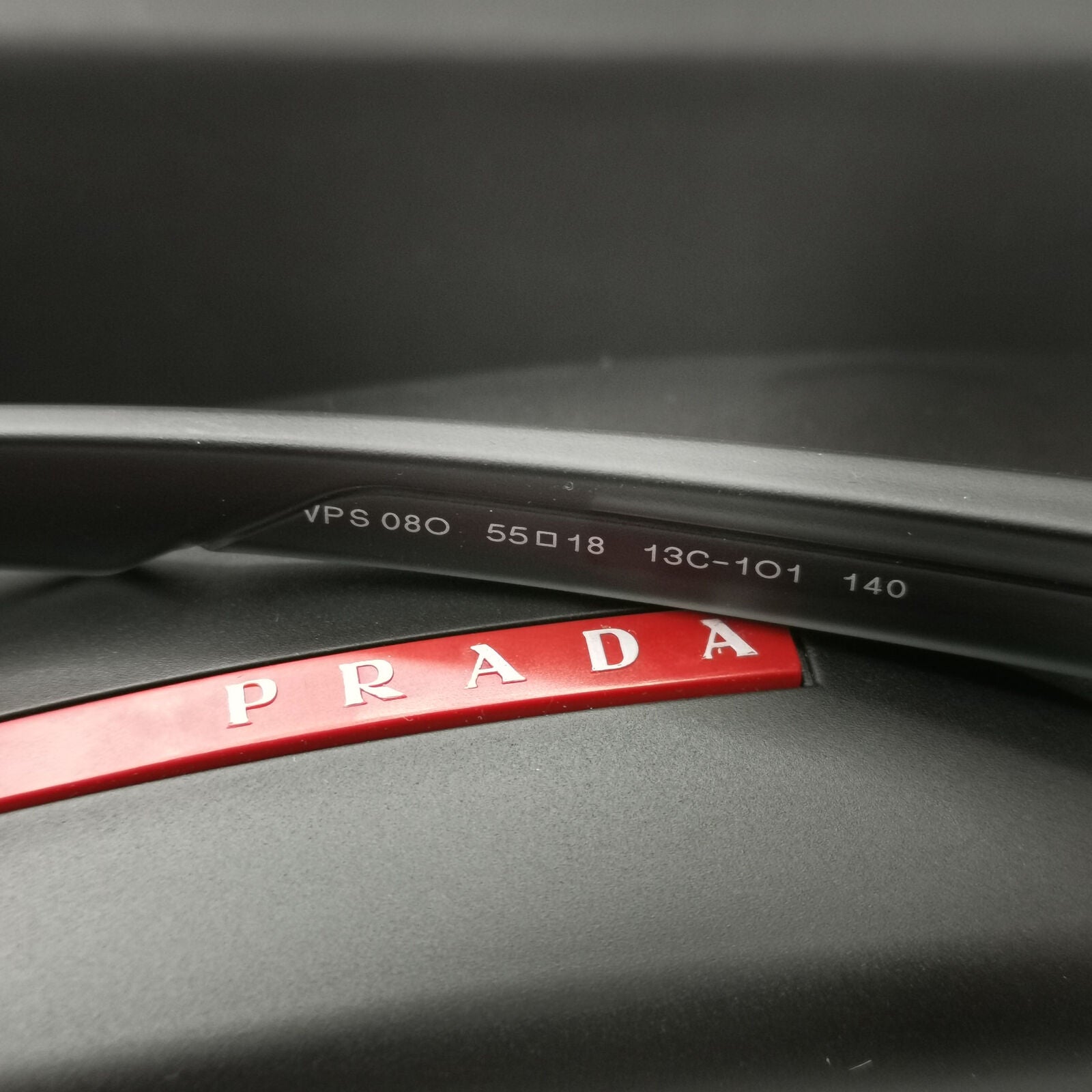 Prada Sunglasses Black Transparent Square Red Stripe PS08OV VPS 08O 13C-1O1 55mm