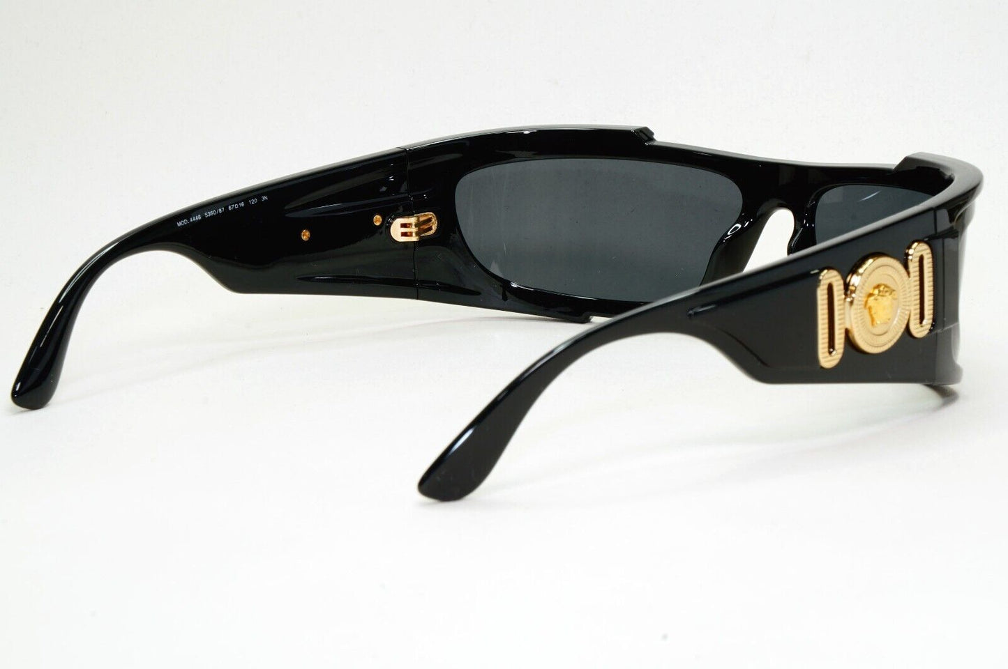 Versace Sunglasses Black Gold Medusa Glossy Wrap MOD VE 4446 5360/87