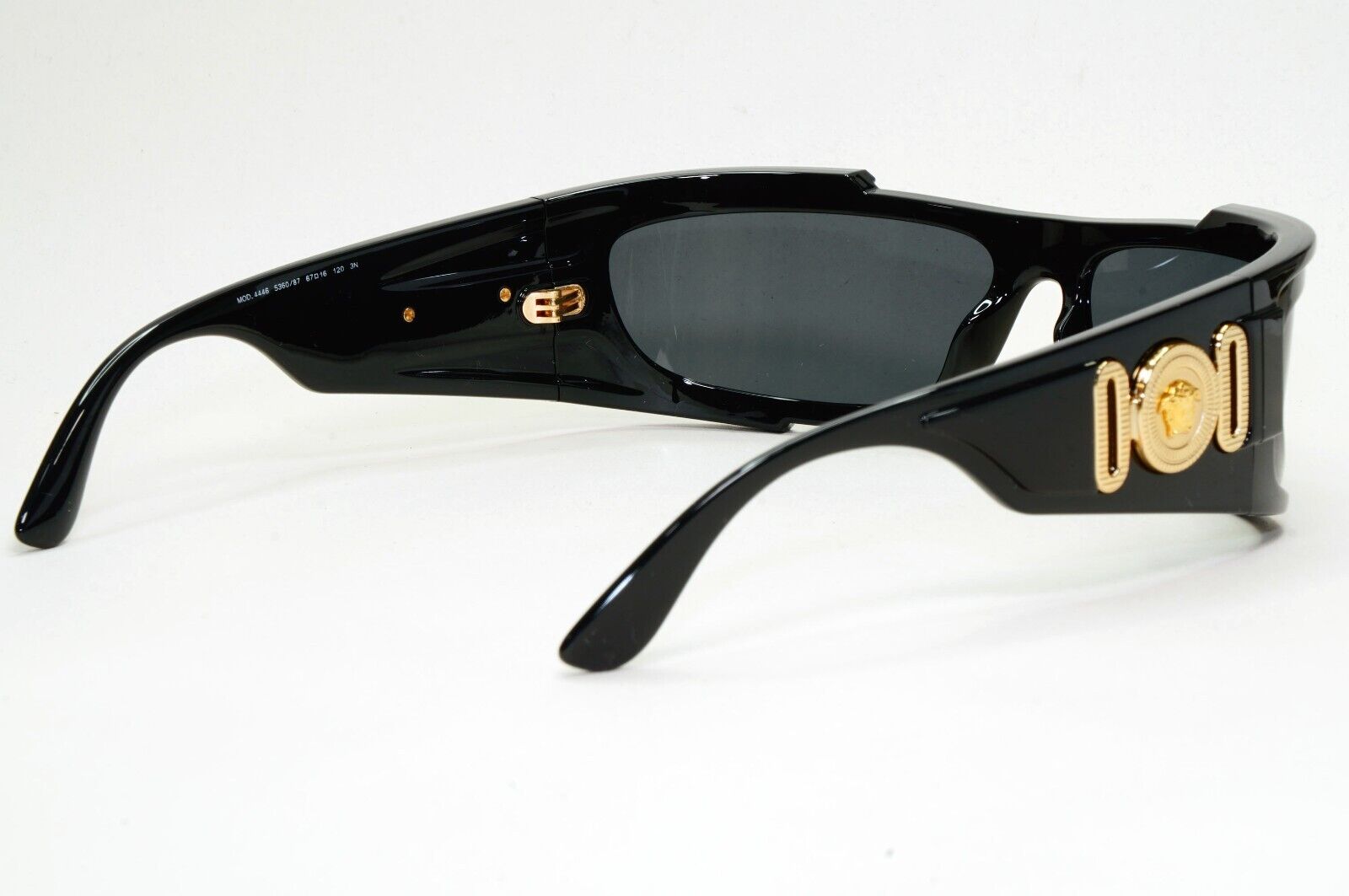 Versace Sunglasses Black Gold Medusa Glossy Wrap MOD VE 4446 5360/87