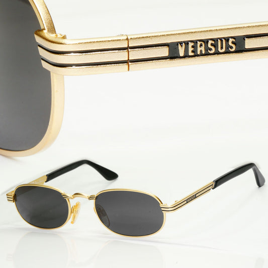 Versus 1996 by Gianni Versace Vintage Gold Black Sunglasses Oval MOD F08 COL 38M