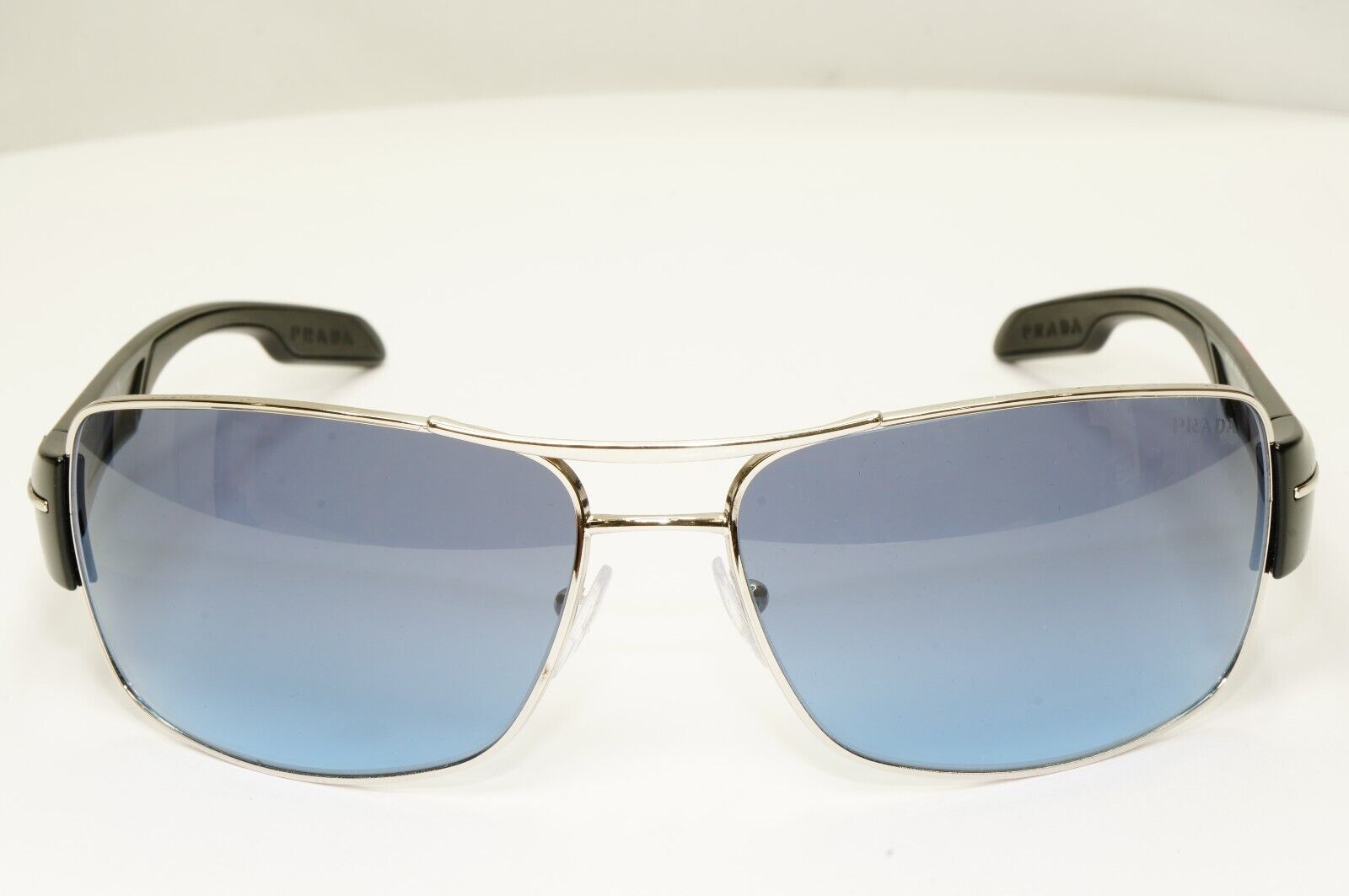 Prada Blue Black Sunglasses Silver Metal Gradient SPS 53N 1BC-5I1 Red Stripe