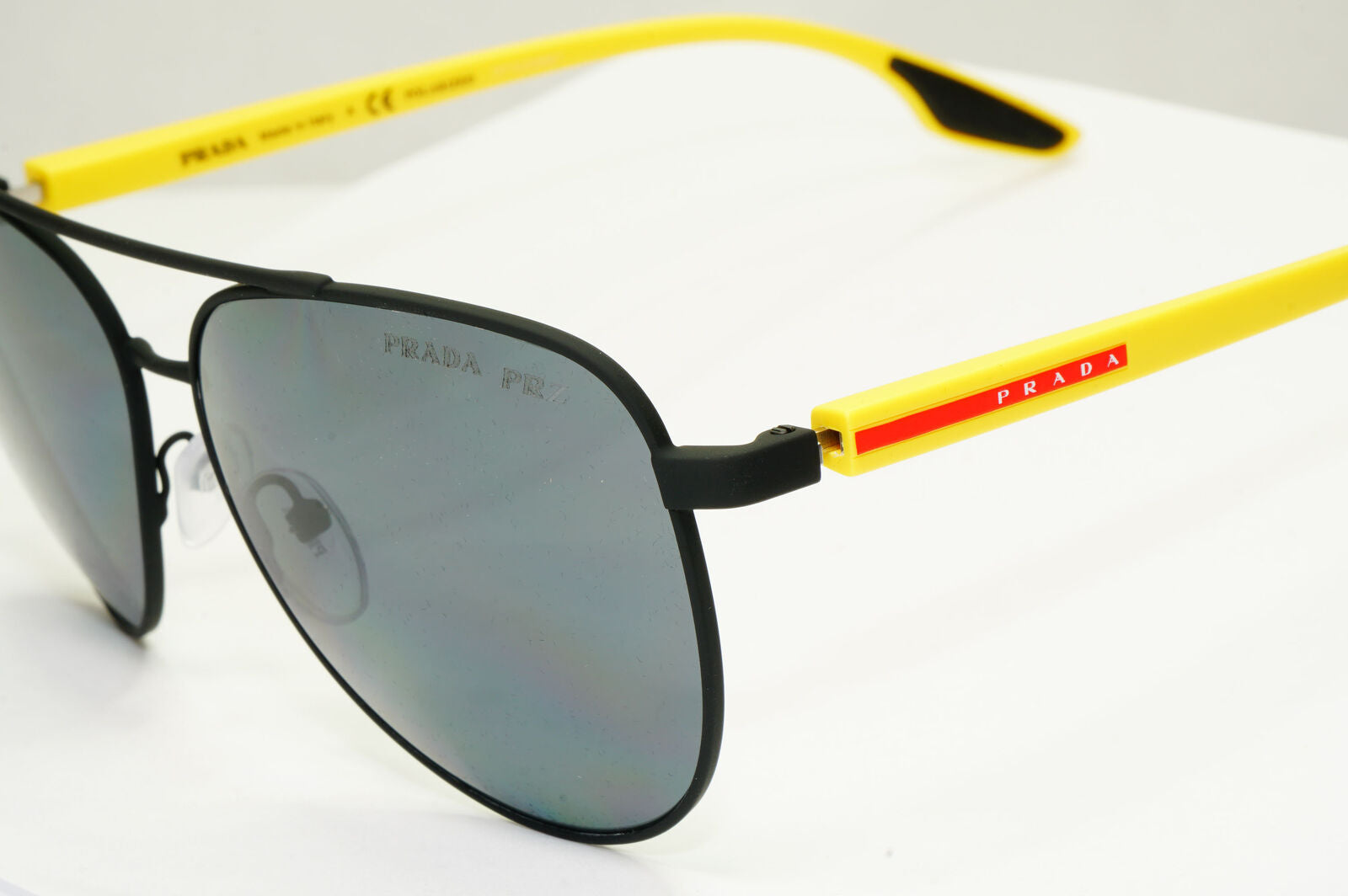 Prada Polarized Black Sunglasses Yellow Red Stripe Pilot PS52WS SPS 52W 08W-02G