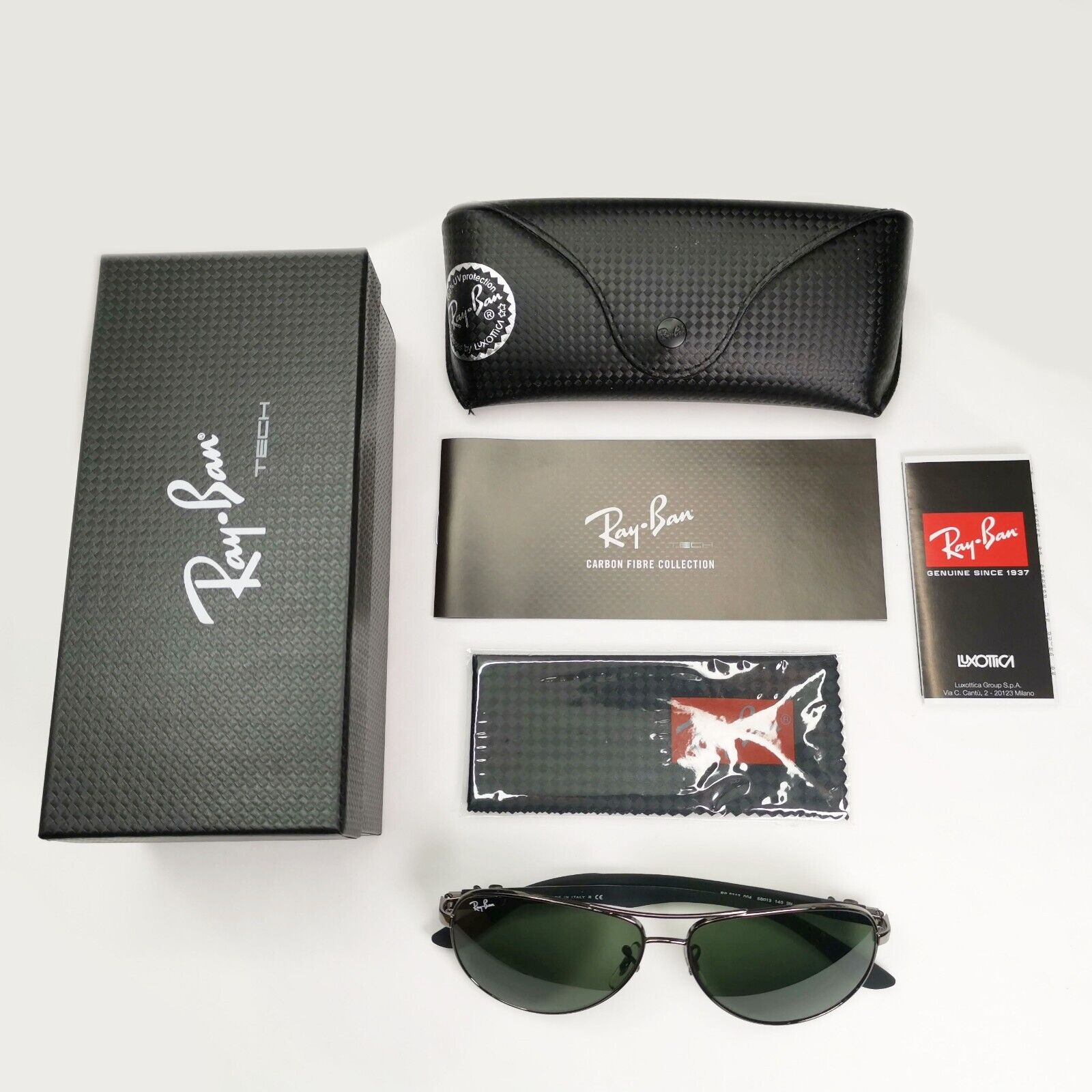 Ray-Ban Sunglasses Carbon Fibre 2013 Pilot Aviator Grey Silver Green RB 8313 004
