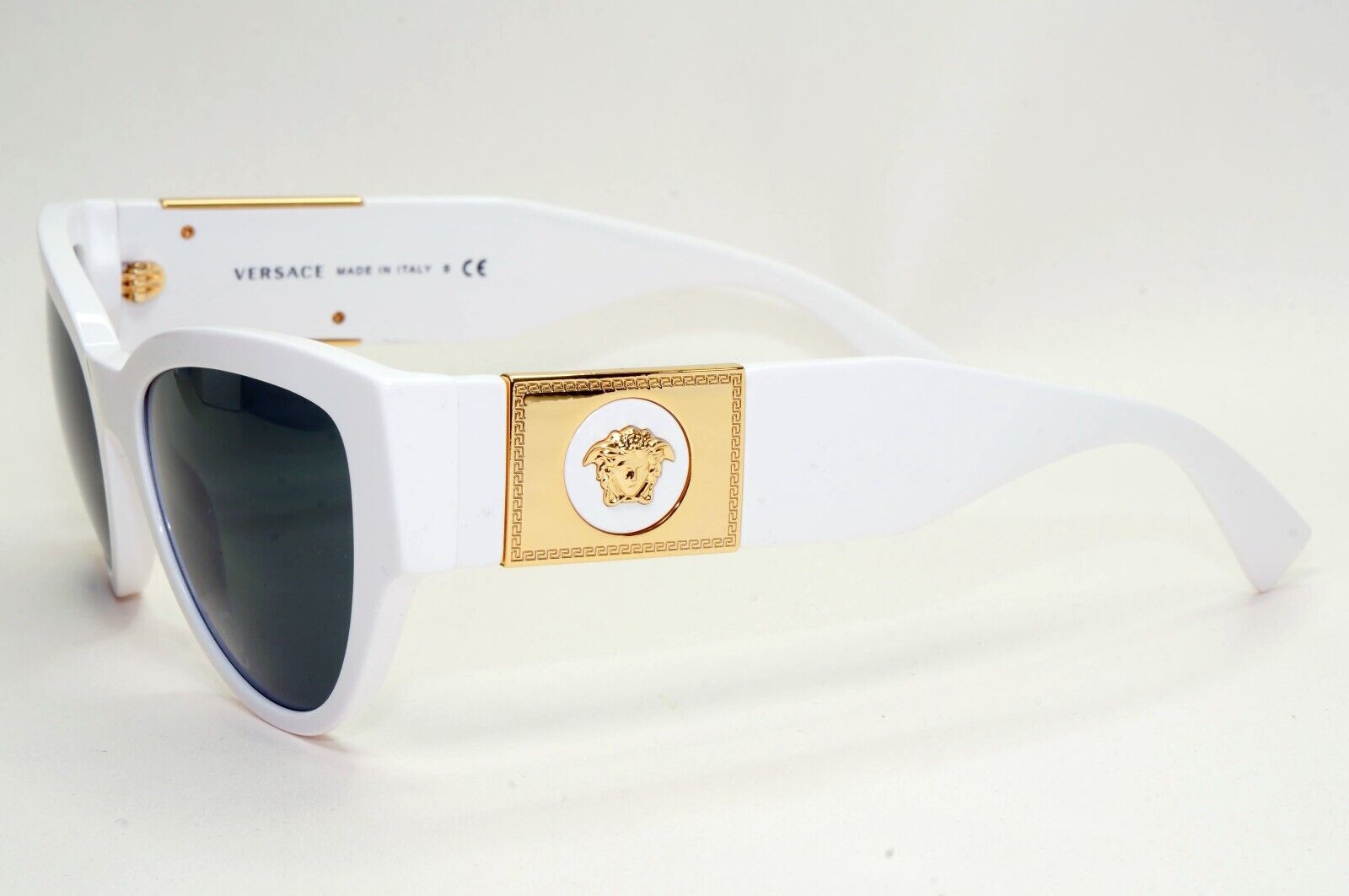 Versace Sunglasses White Gold Medusa Cat Eye Black Dark Grey MOD VE 4398 314/87
