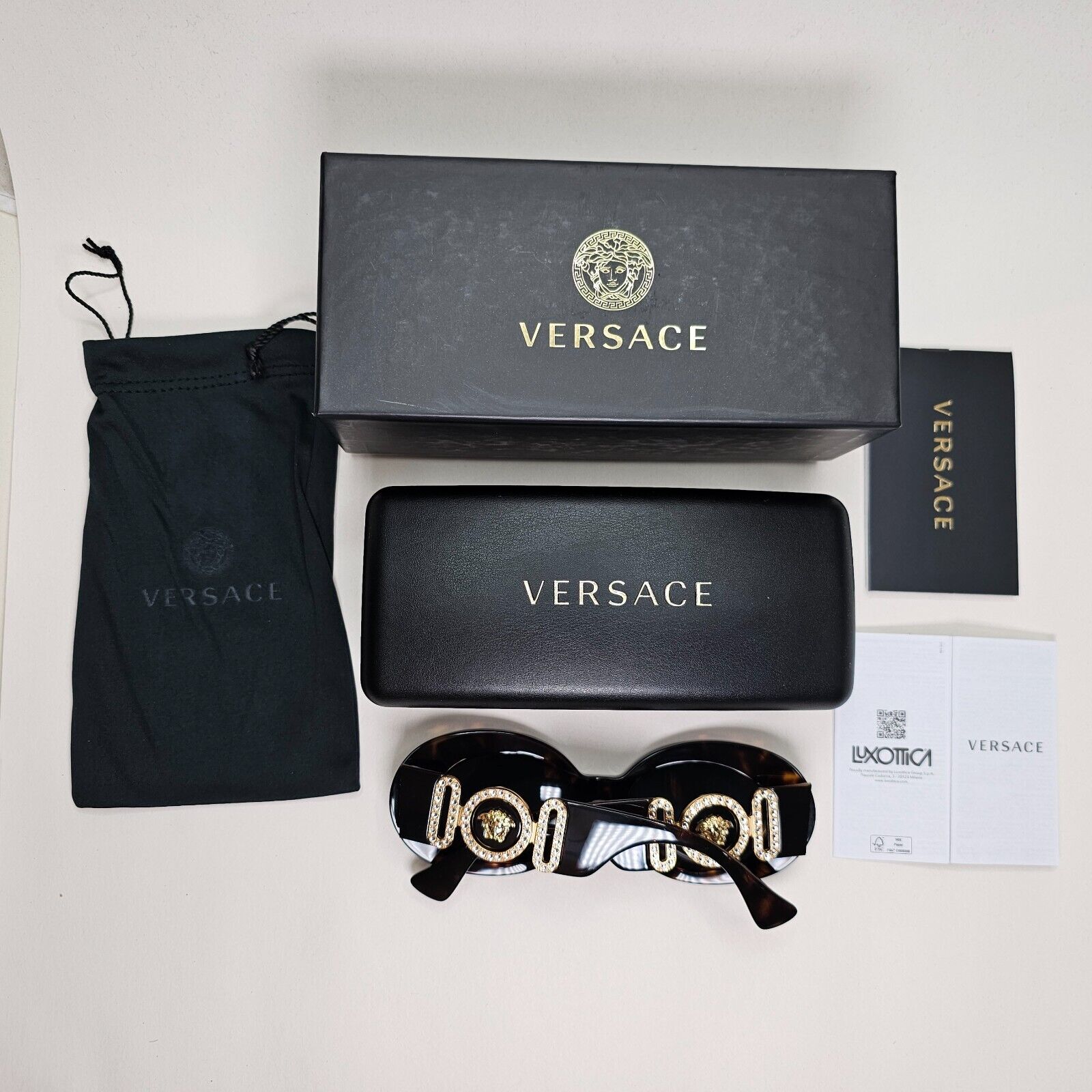 Versace Sunglasses Medusa Diamante Brown Gold Grey Oval MOD VE 4426BU 108/87