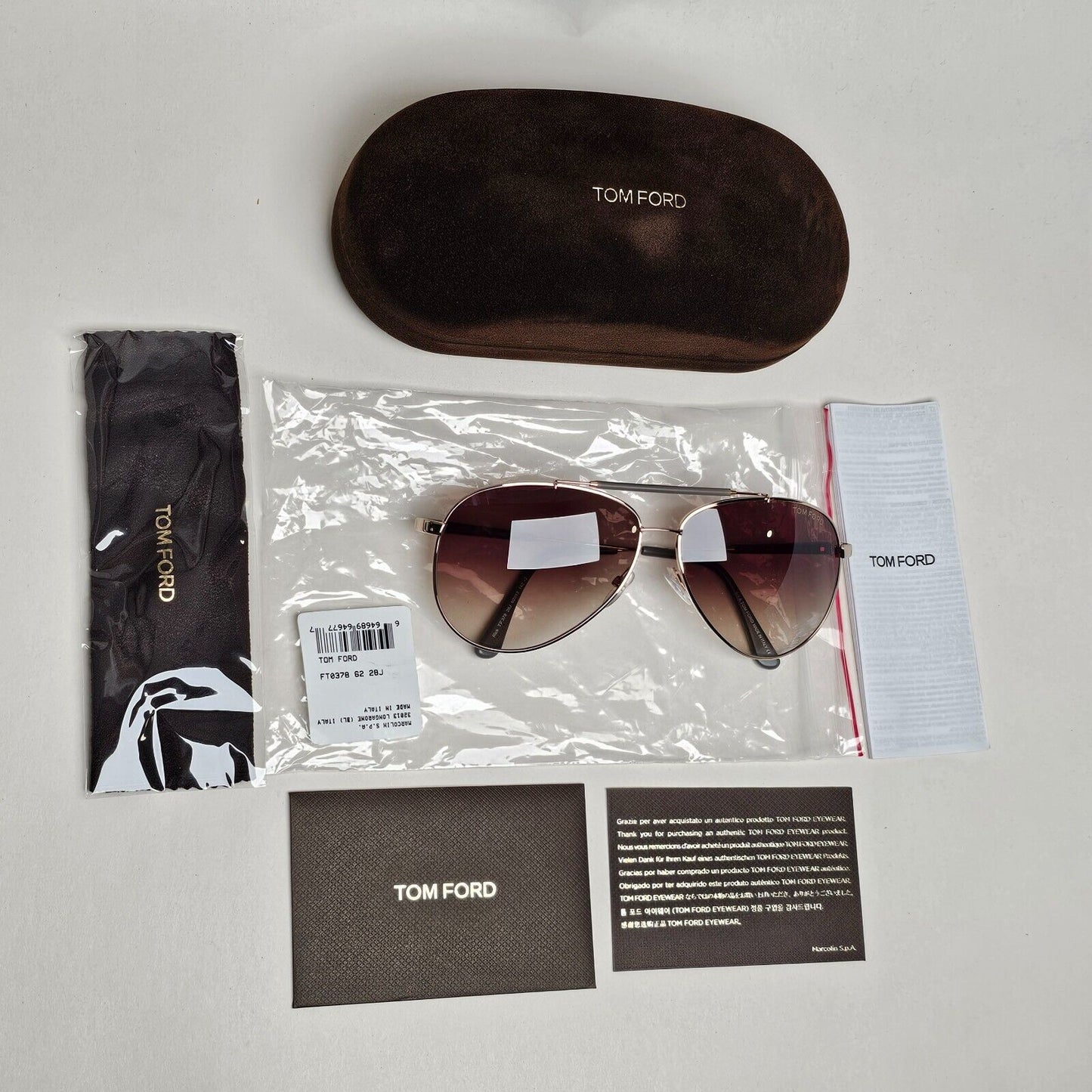 Tom Ford Sunglasses Rick Gold Pilot Brown Gradient Metal FT0378 TF 378 28J