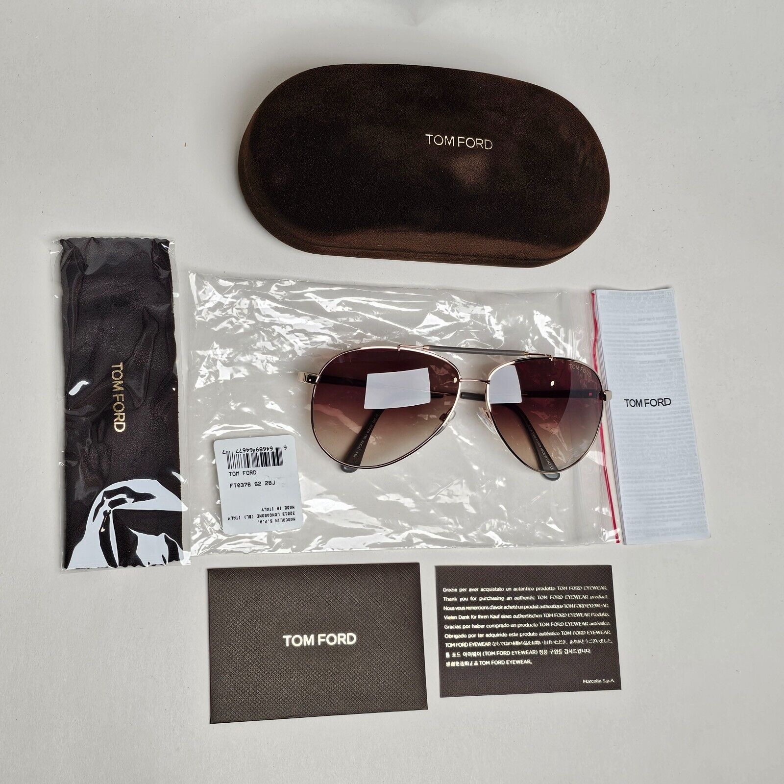 Tom Ford Sunglasses Rick Gold Pilot Brown Gradient Metal FT0378 TF 378 28J