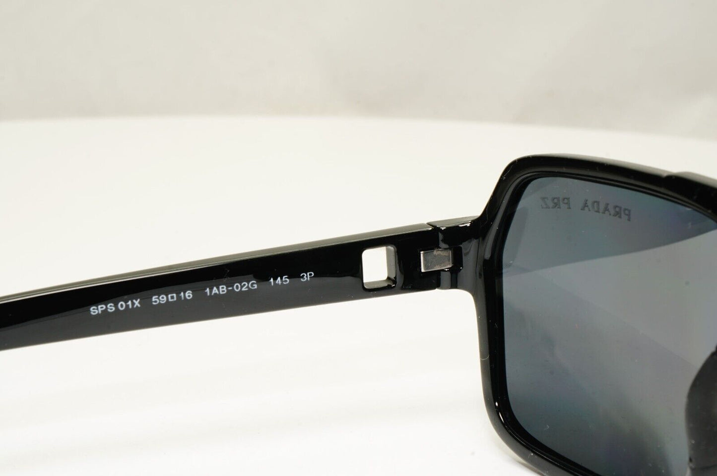 Prada Polarized Sunglasses Black Glossy Square Pilot PS01XS SPS 01X 1AB-02G