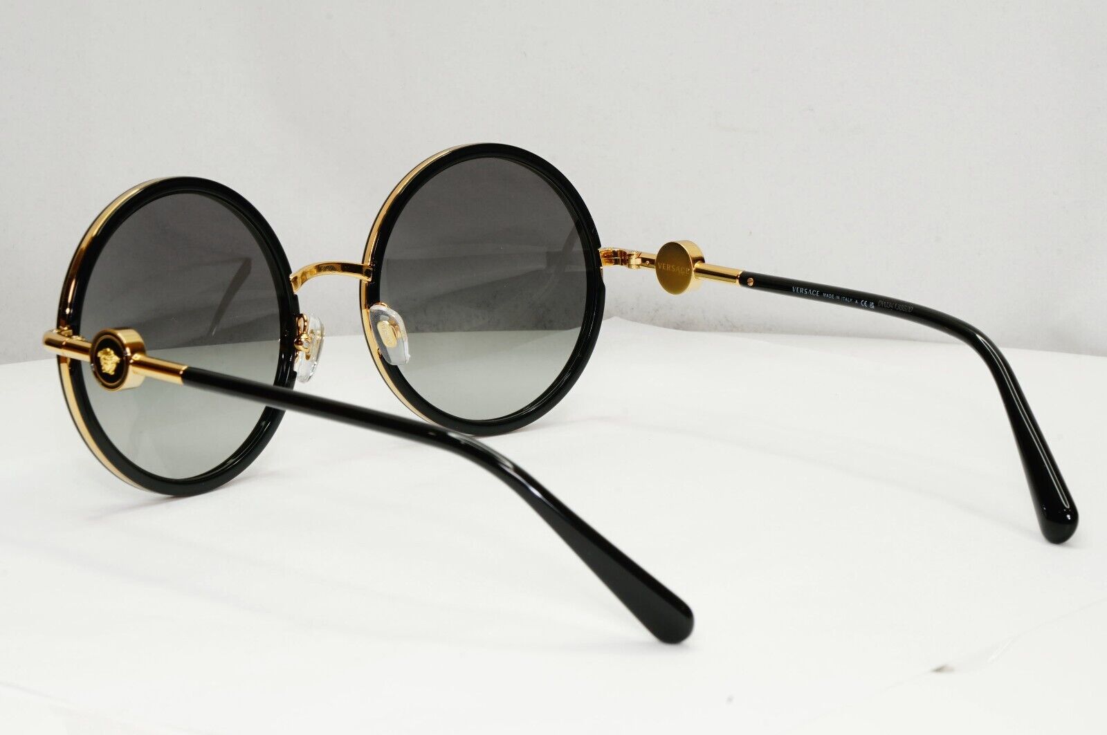 Versace Sunglasses Black Round Gold Medusa Grey Gradient MOD VE 2229 1002/11