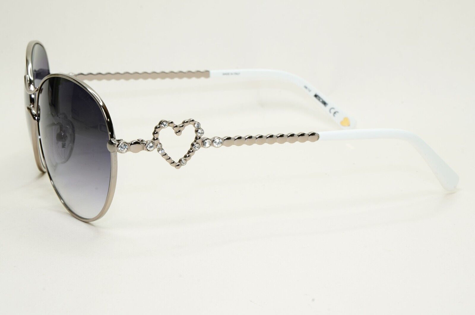 Moschino Sunglasses 2005 Vintage Gunmetal Grey Heart Crystal MO574 01 101124