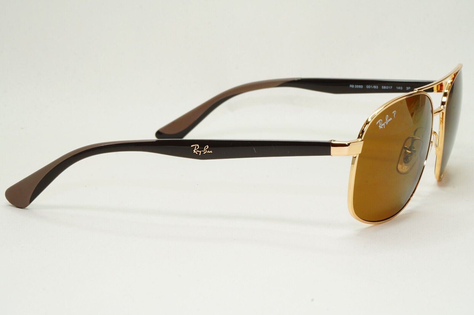 Ray-Ban Sunglasses 2018 Polarized Gold Brown Pilot Navigator RB 3593 001/83 58mm