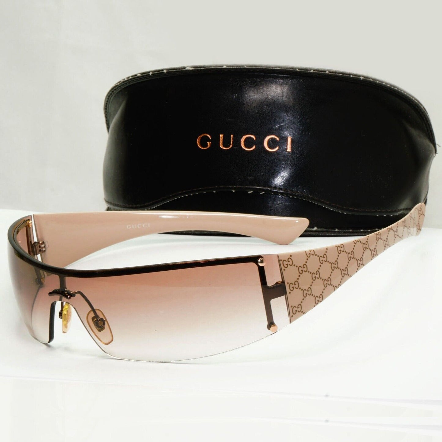Gucci Sunglasses 2005 Vintage Monogram Shield Beige Wrap GG 1824/S BLKDL 261024