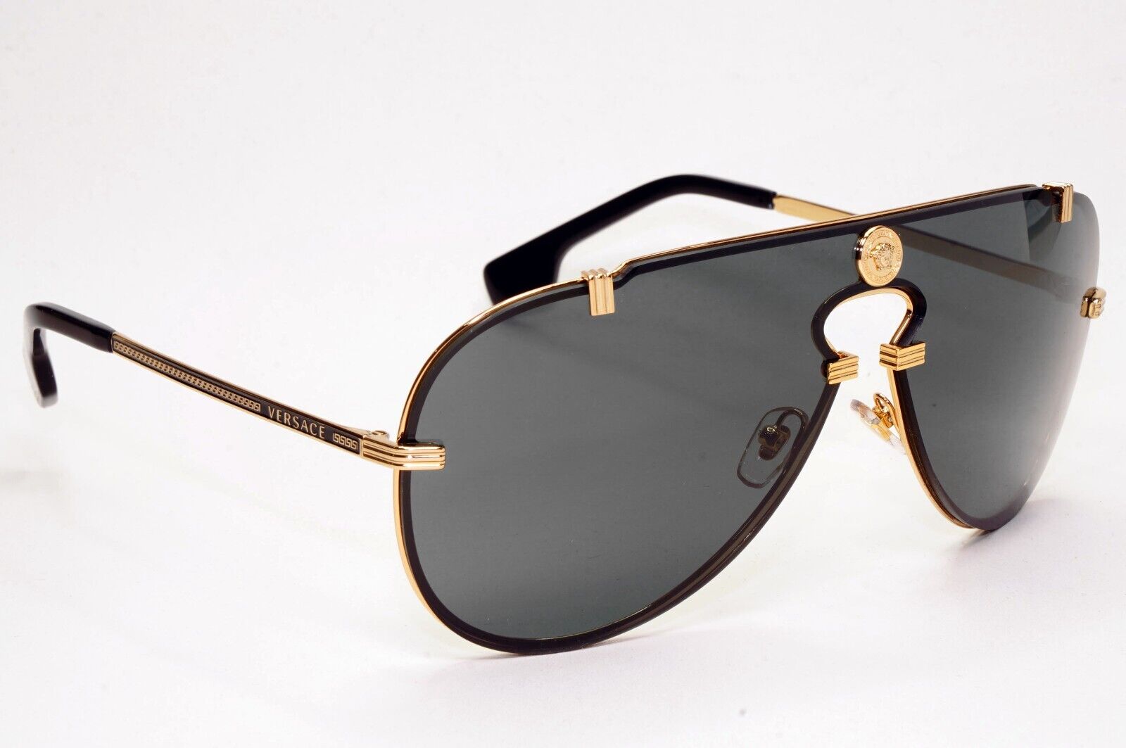 Versace Sunglasses Black Gold Pilot Medusa Metal Shield MOD VE 2243 1002/87