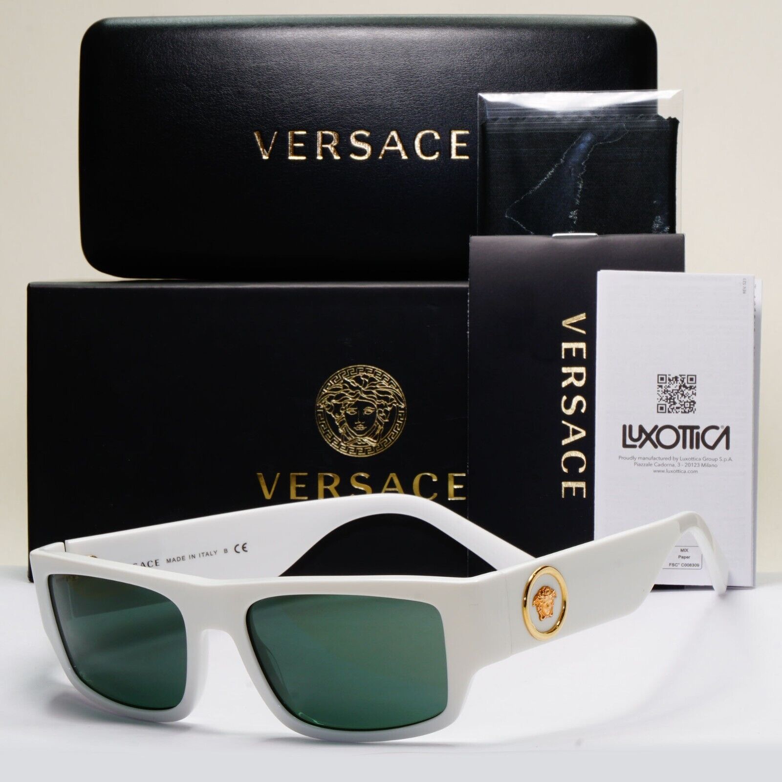 Versace Sunglasses White Green Square Gold Medusa MOD VE 4385 5327/71 56mm