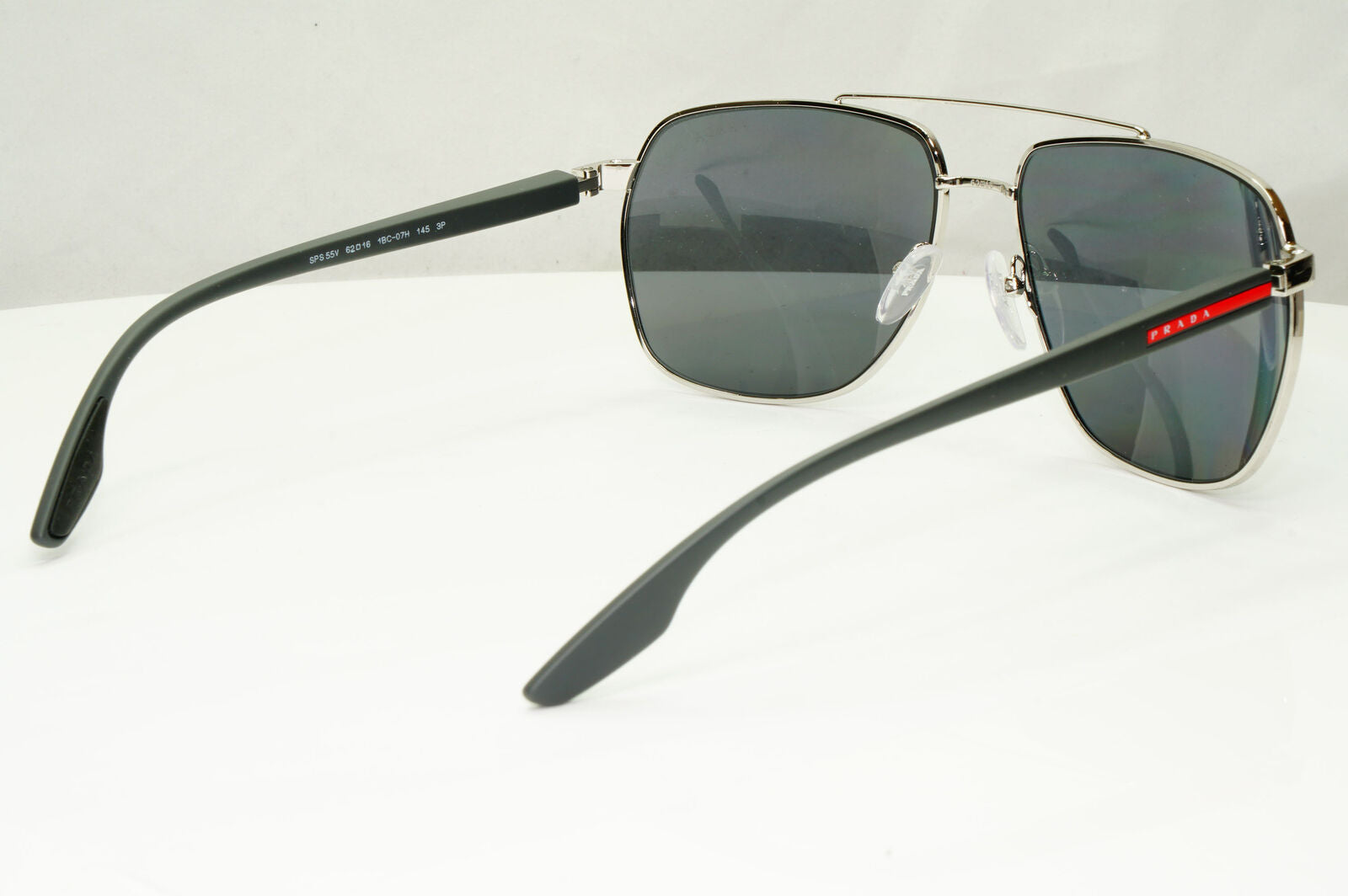 Prada Polarized Sunglasses Silver Mirror Square Metal 62mm PS55VS SPS 55V 1BC07H