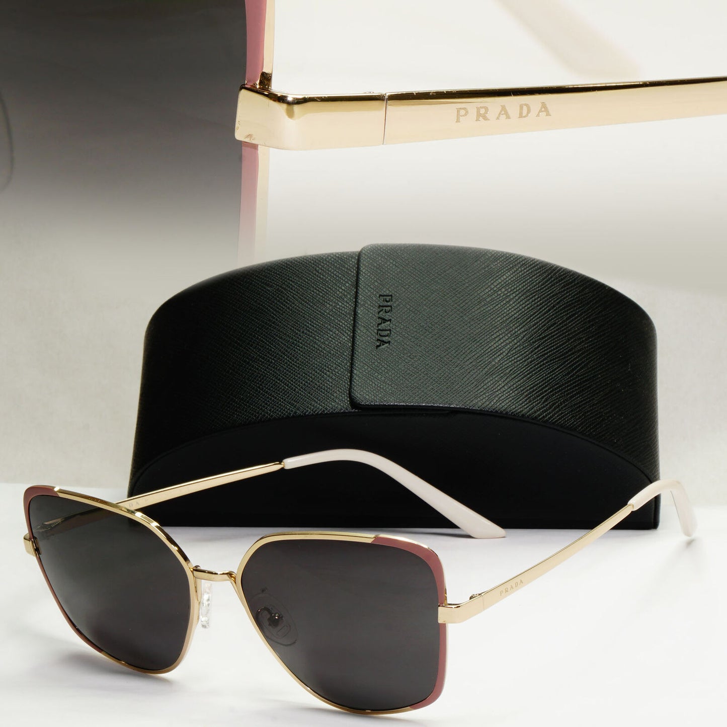 Prada Sunglasses Gold Black Square Metal PR60XS SPR 60X 07B-4K0 59mm 120124