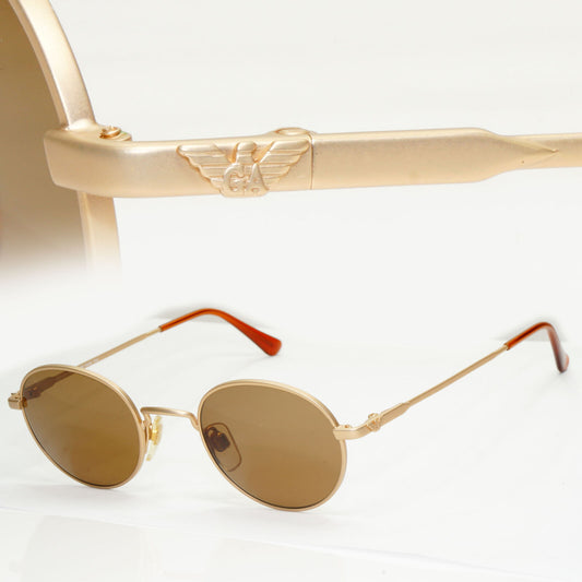 Emporio Armani Sunglasses 1997 Vintage Round Small Gold Brown Eagle 008-S 852