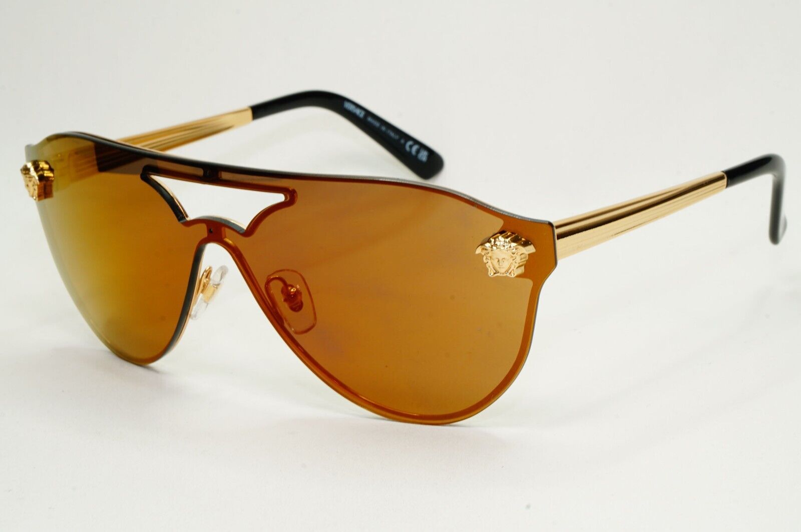 Versace Sunglasses Gold Medusa Brown Mirror Bronze Visor MOD VE 2161 1002/F9