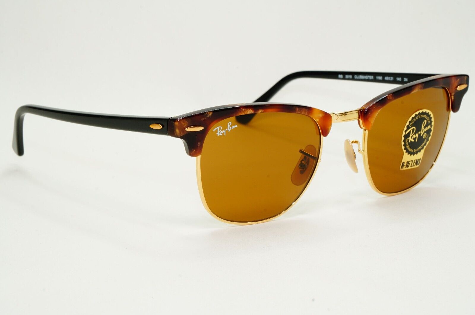 Ray-Ban Sunglasses Clubmaster Fleck Havana Brown Black Gold RB 3016 1160 49mm