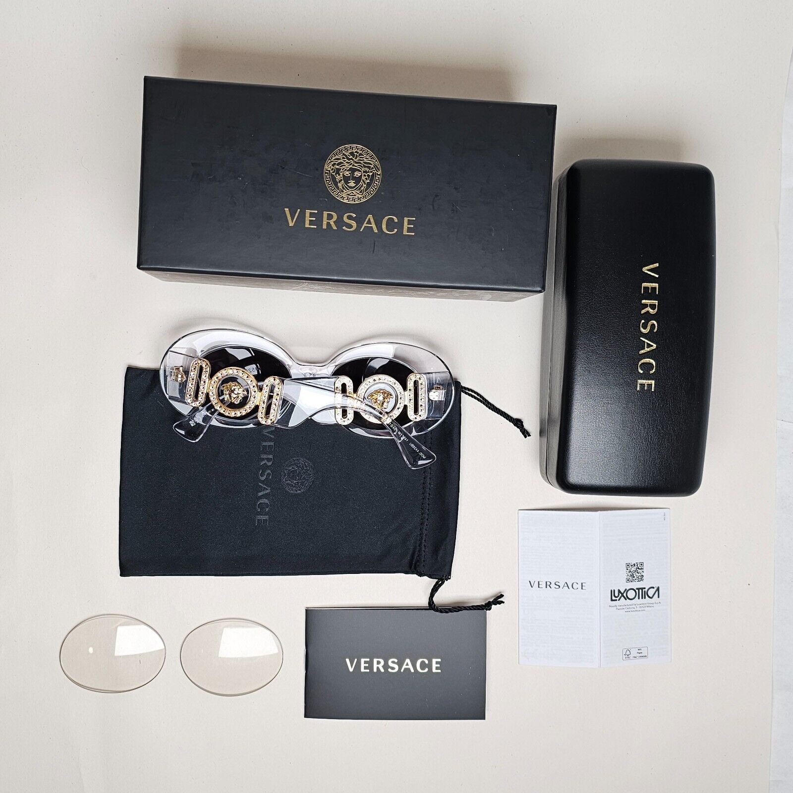 Versace Sunglasses Crystal Transparent Black Gold Medusa MOD VE 4426BU 148/1W