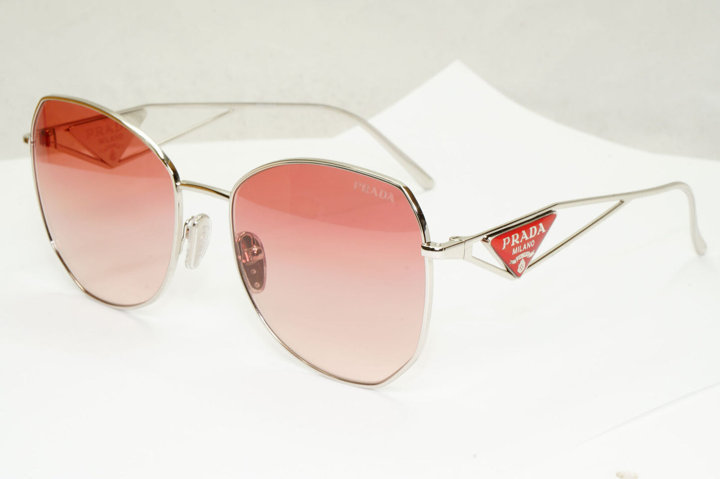 Prada Triangle Logo Sunglasses Silver Pale Red PR57YS SPR 57Y 1BC-09Q 290323