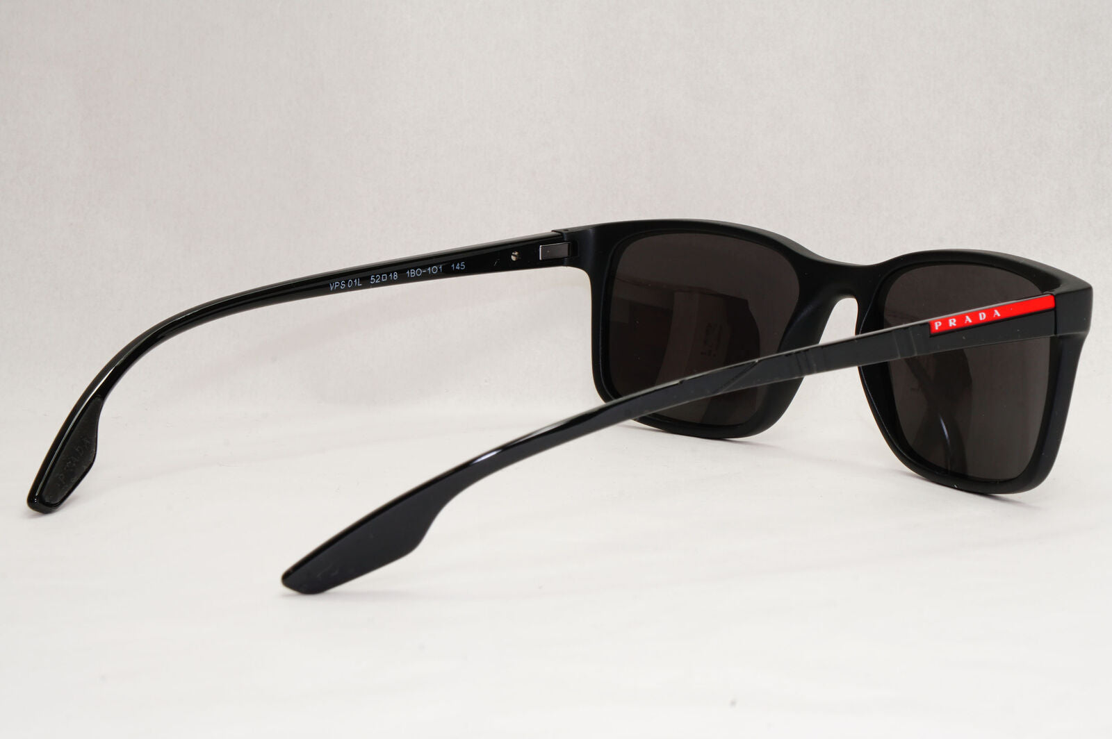 Prada Sunglasses Black Matte Square Red Stripe PS01LV VPS 01L 1BO-1O1 52mm