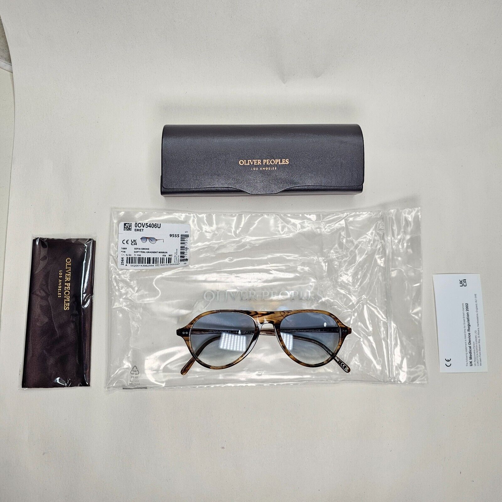 Oliver Peoples Sunglasses Emet Brown Sepia Blue Teal Pilot OV 5406U 1689 53mm
