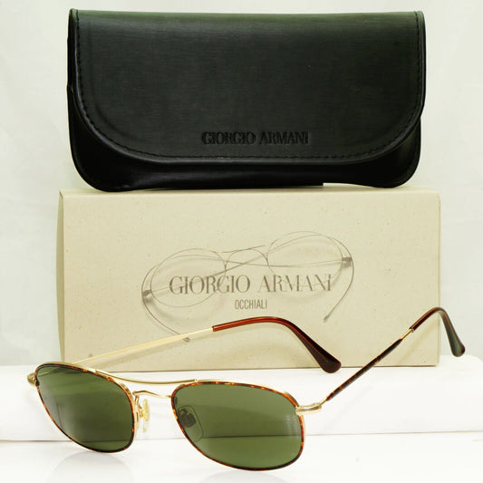 Giorgio Armani 1997 Vintage Sunglasses Gold Green Tortoise Brown Pilot 635 833