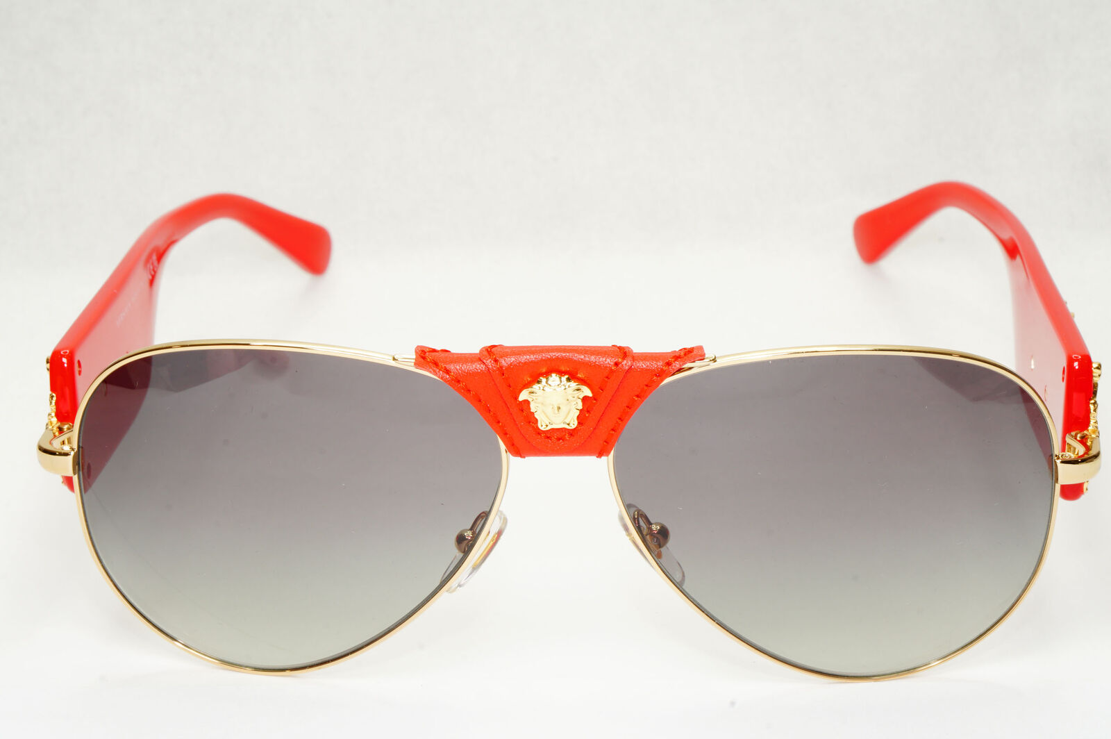 Versace Sunglasses Red Gold Grey Gradient Medusa Pilot MOD VE 2150-Q 1002/11 VV