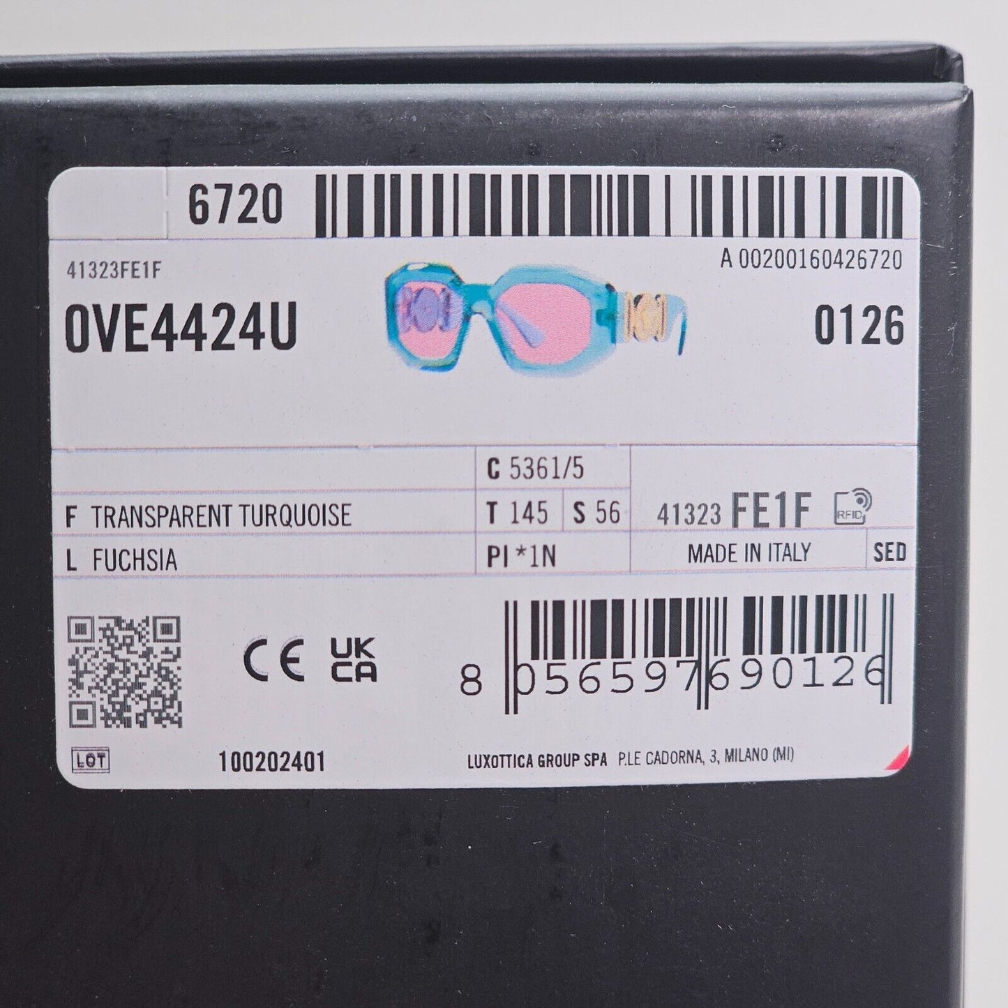 Versace Sunglasses Turquoise Transparent Gold Medusa Fuchsia MOD VE 4424U 5361/5
