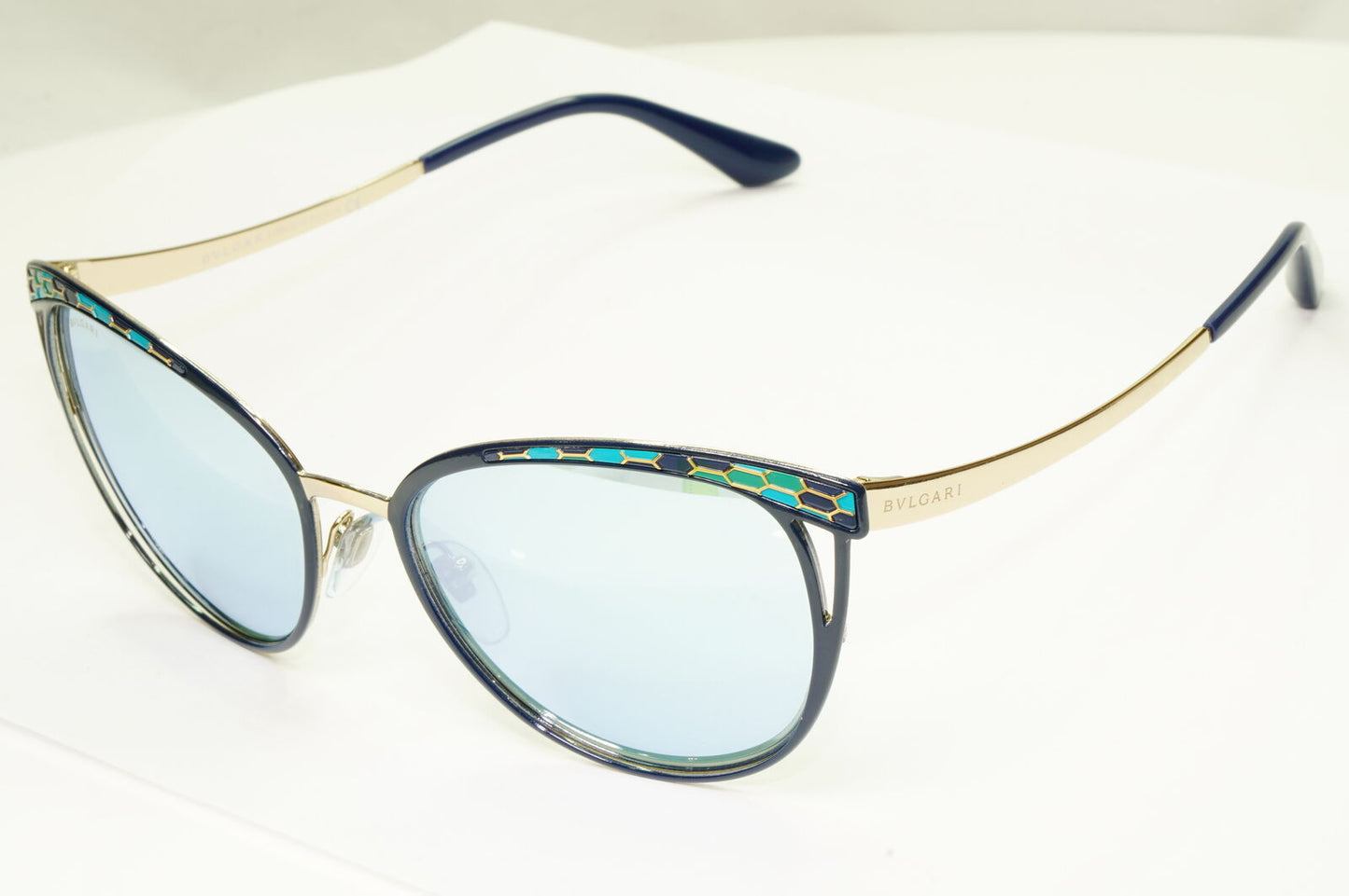 Bvlgari Mirror Gold Blue Sunglasses Square Green Scales BV 6083 2020/6J 050822