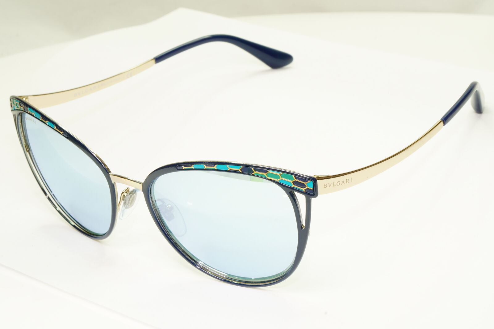 Bvlgari Mirror Gold Blue Sunglasses Square Green Scales BV 6083 2020/6J 050822