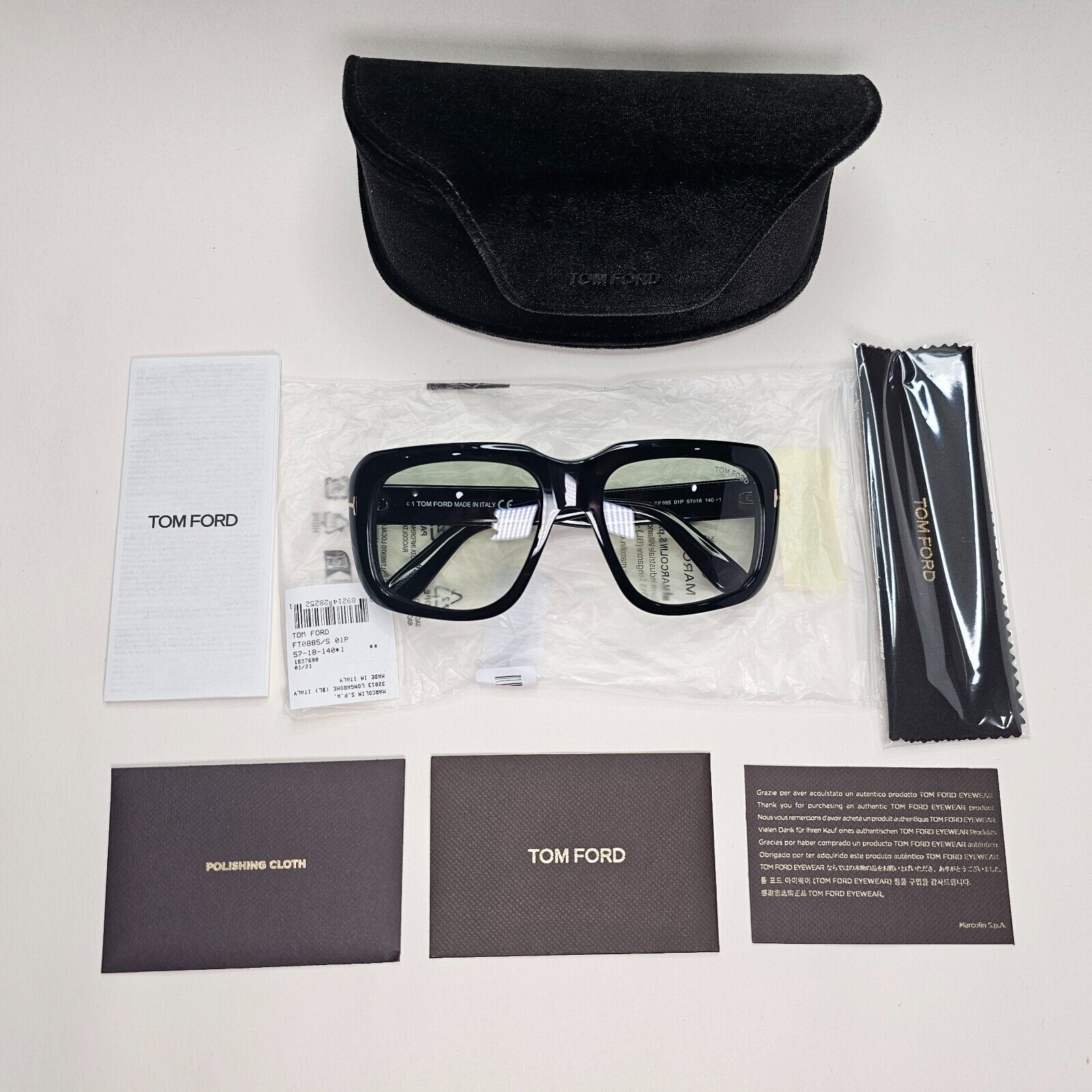 Tom Ford Sunglasses Bailey-02 Black Square Light Green Gradient FT0885 TF 885