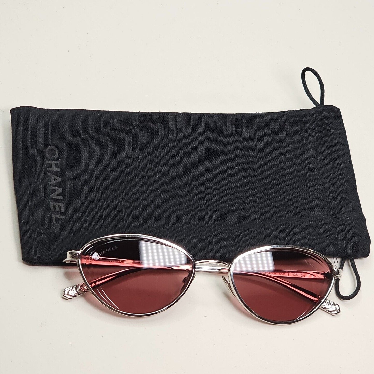 Chanel Sunglasses Silver Red Burgundy Cat Eye Metal 4255 c.124/0H 55mm