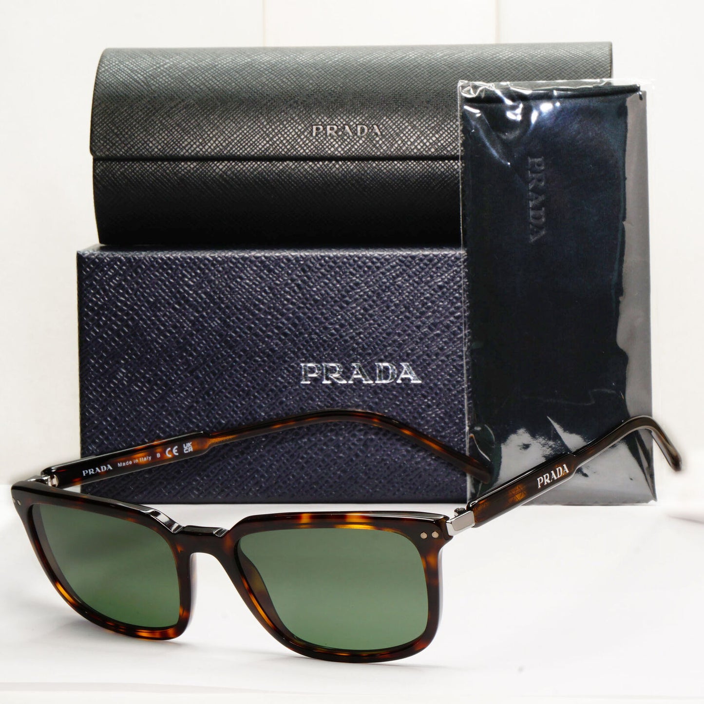 Prada Sunglasses Brown Green Square Tortoiseshell VPR 13Y PR13YV 2AU-1O1 55mm