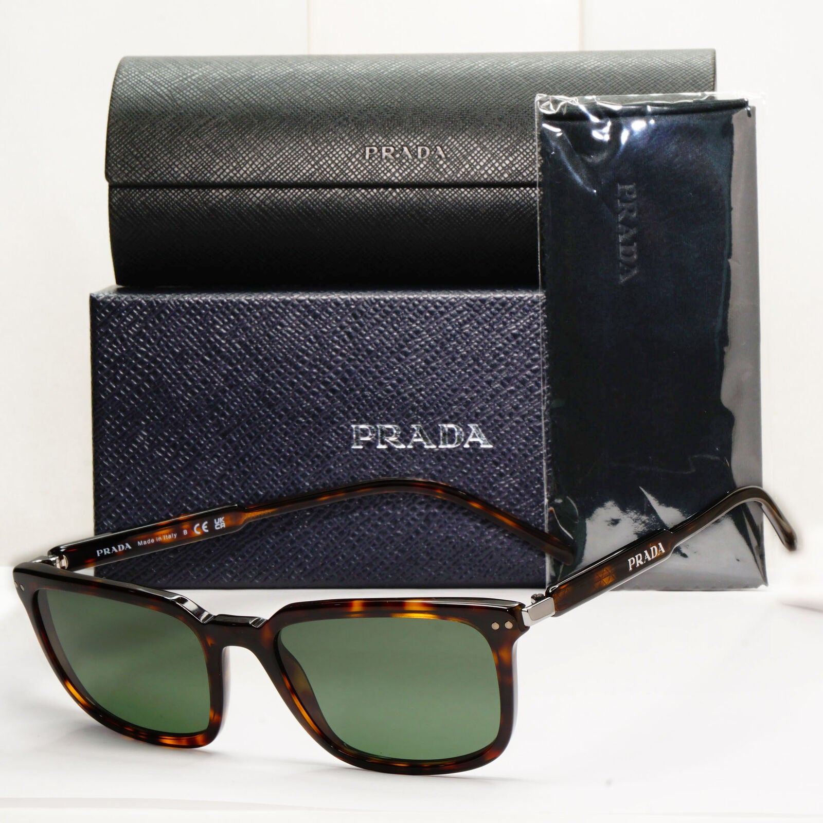 Prada Sunglasses Brown Green Square Tortoiseshell VPR 13Y PR13YV 2AU-1O1 55mm