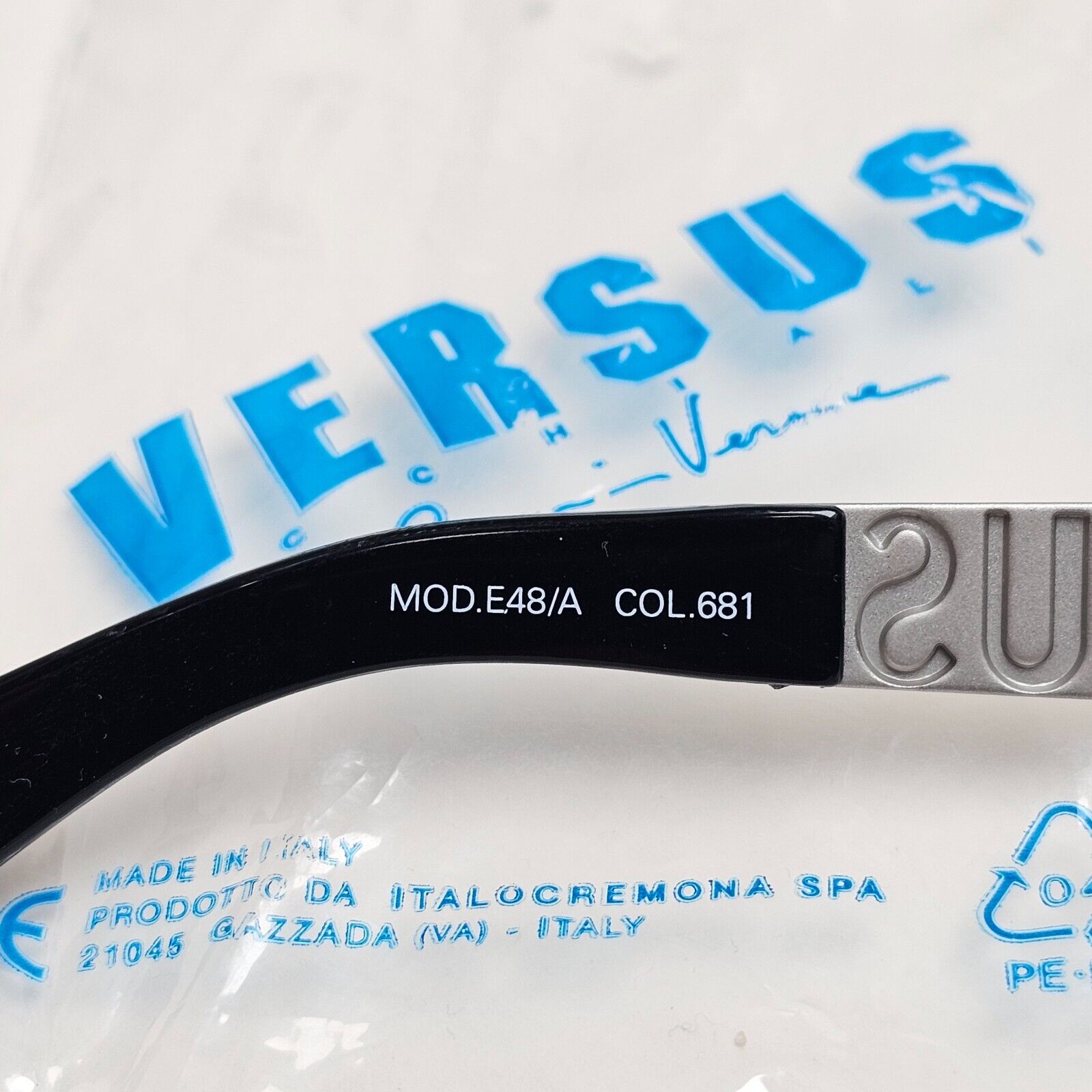 Versus Sunglasses 1996 by Gianni Versace Vintage Black Silver MOD E48/A COL 681