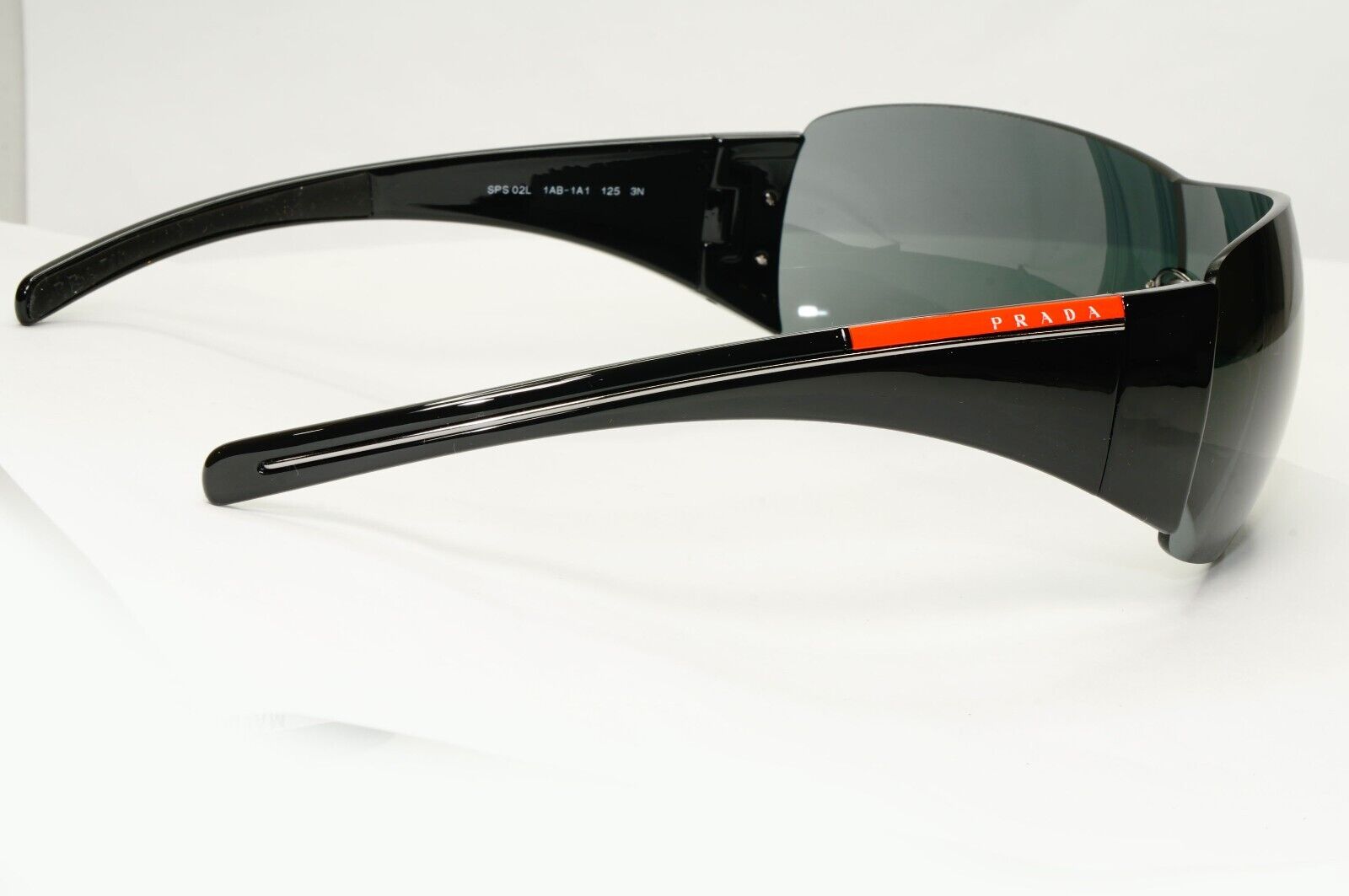 Prada Black Sunglasses Shield Visor Glossy Wrap Sport PS02LS SPS 02L 1AB-1A1