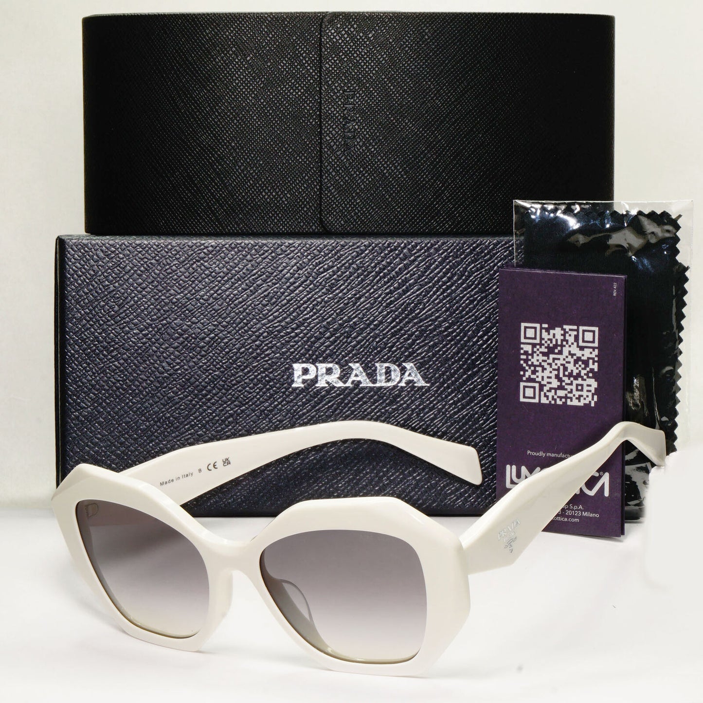 Prada Sunglasses White Symbole Triangle Square Grey PR16WFS SPR 16W-F 142-130