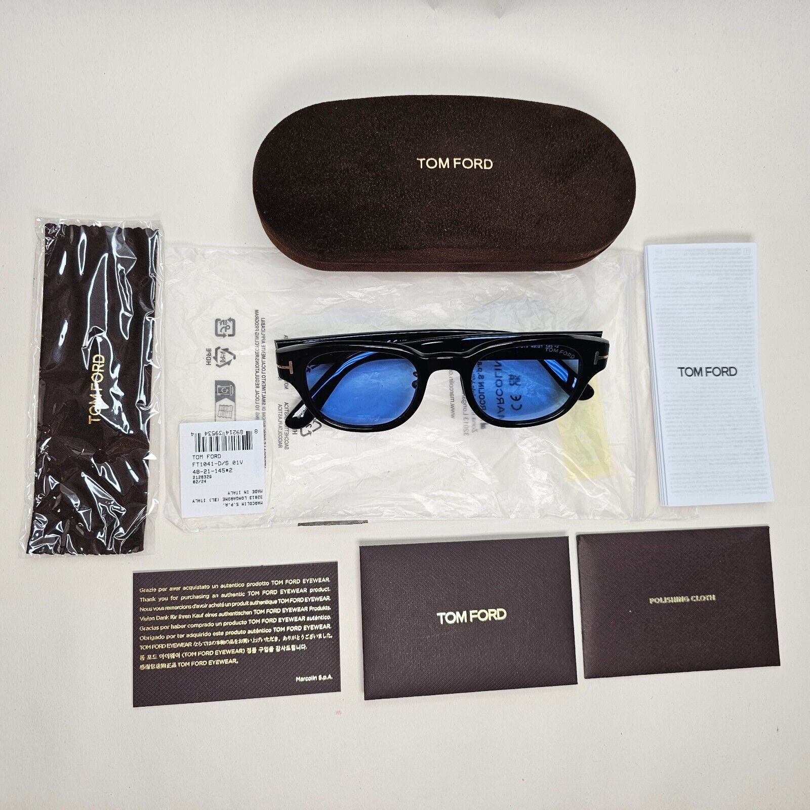 Tom Ford Sunglasses Blue Black Glossy Square FT1041-D TF 1041-D 01V 48mm