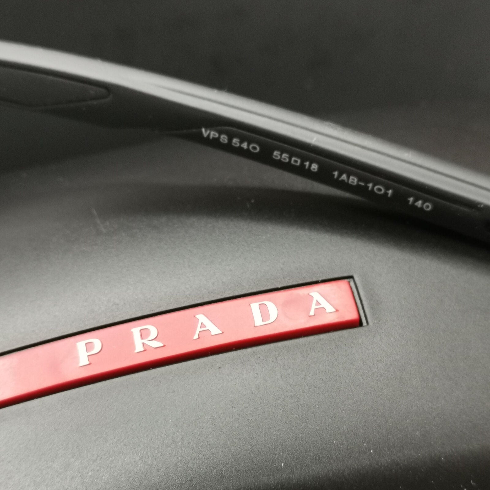 Prada Sunglasses Black Square Metal Red Stripe PS54OV VPS 54O 1AB-1O1 55mm