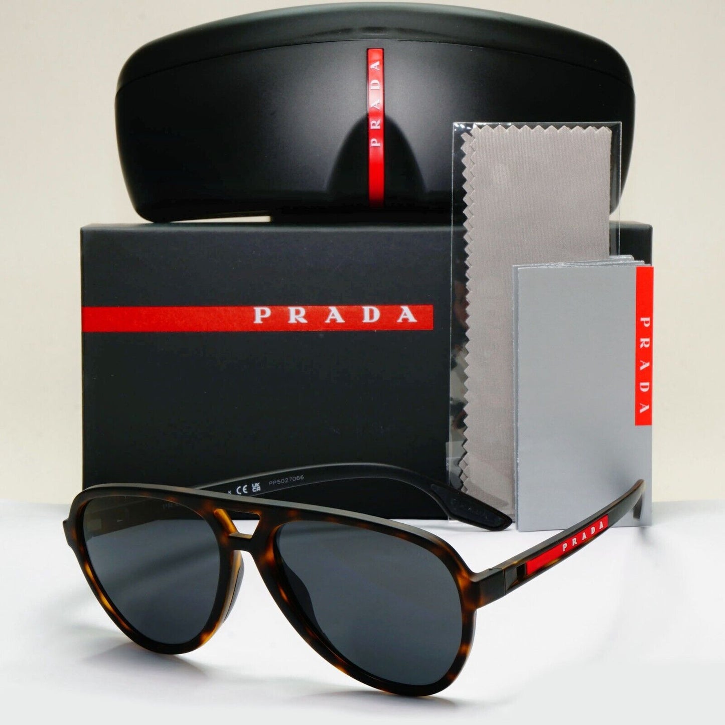 Prada Sunglasses Brown Tortoise Matte Black Pilot Large PS06WS SPS 06W 581-06F