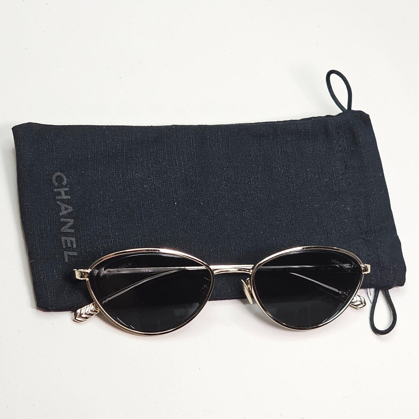 Chanel Sunglasses Gold Black Cat Eye Metal 4255 c.395/S4 55mm