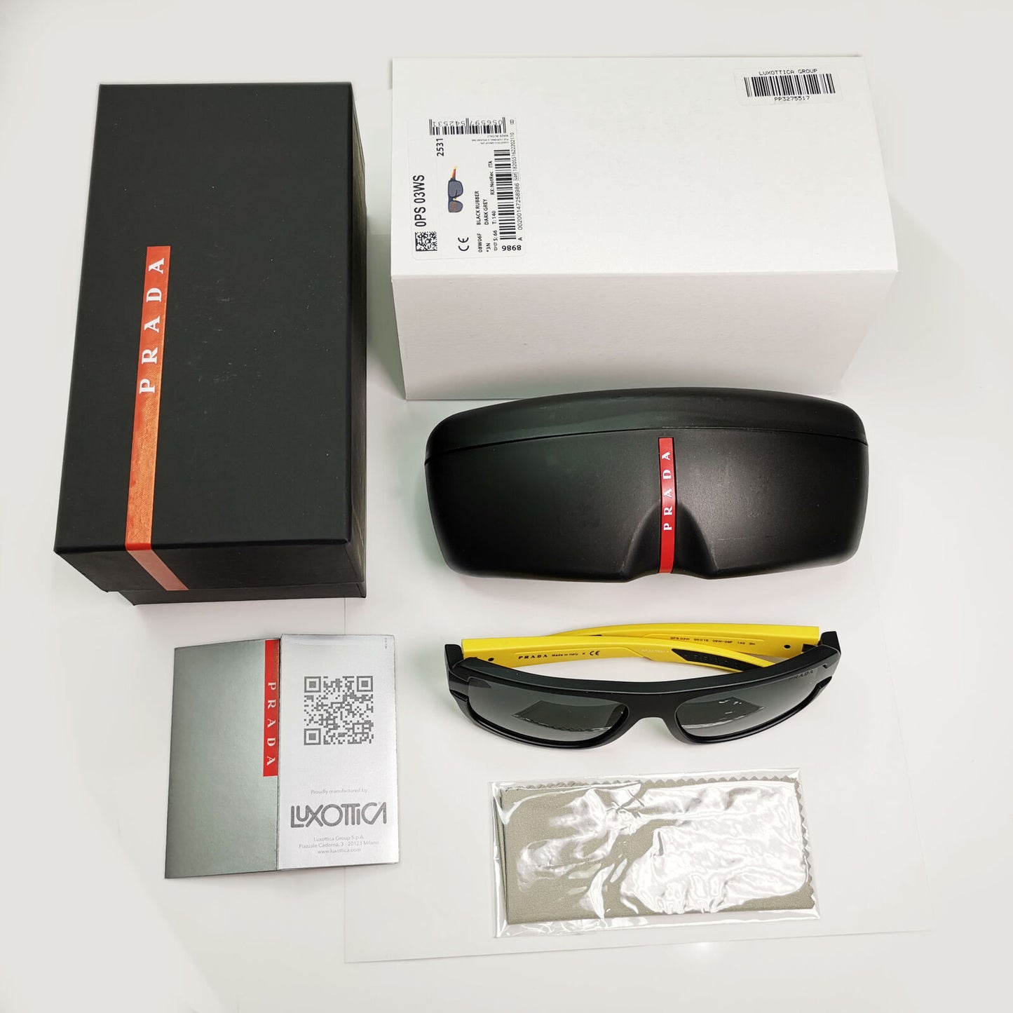 Prada Black Yellow Sunglasses Rectangle Red Stripe PS03WS SPS 03W 08W-06F