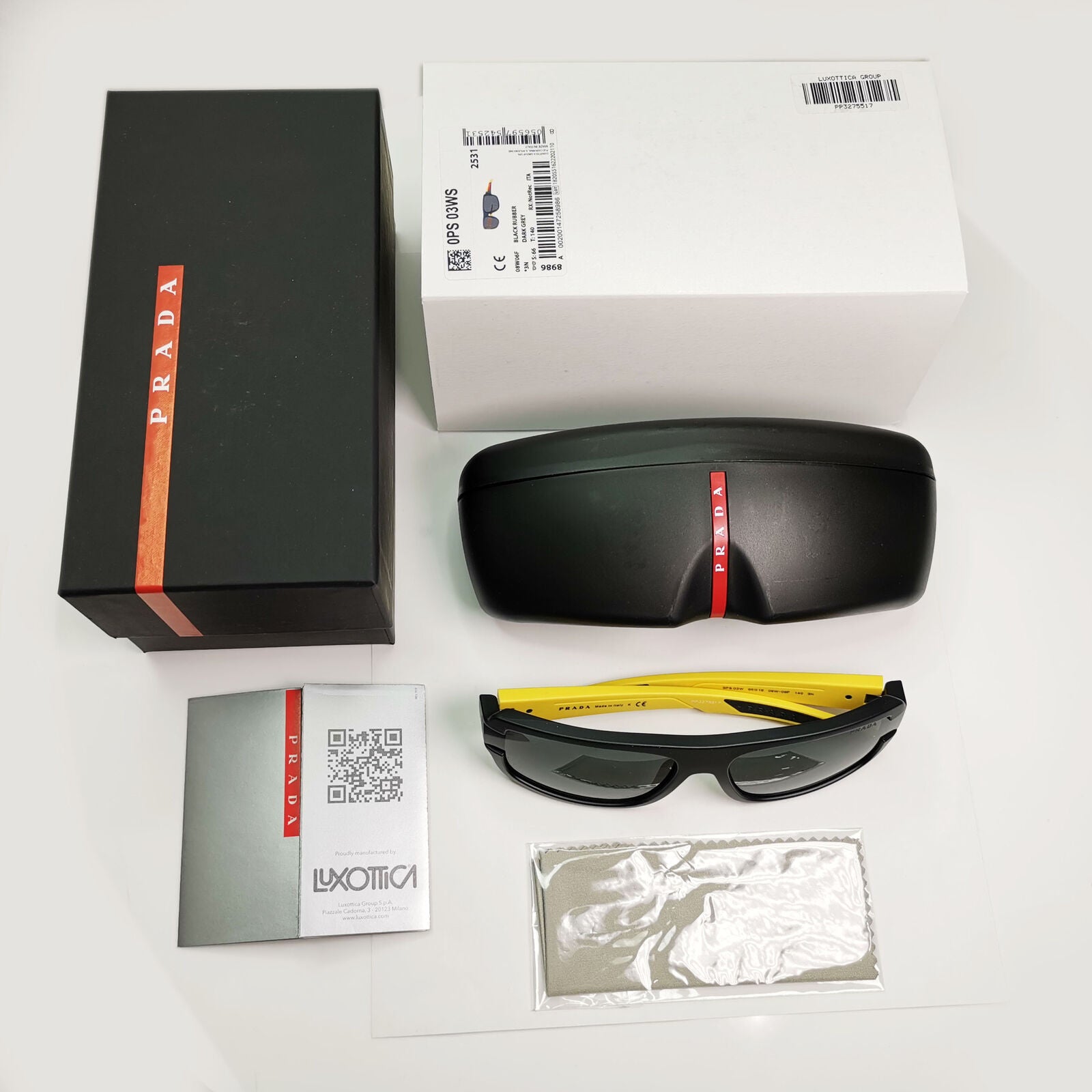 Prada Black Yellow Sunglasses Rectangle Red Stripe PS03WS SPS 03W 08W-06F