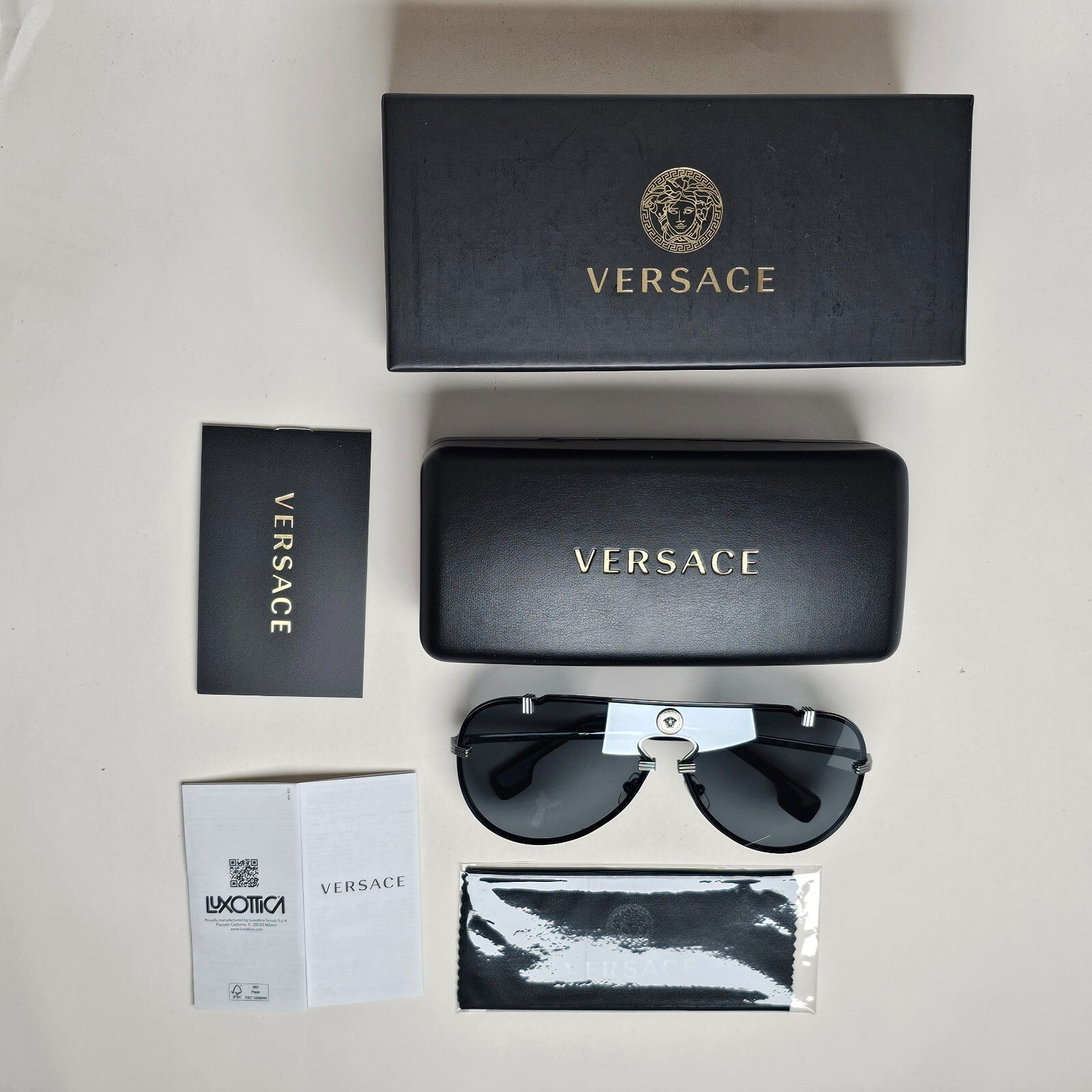 Versace Sunglasses Pilot Shield Gunmetal Grey Mirror MOD VE 2243 1001/6G