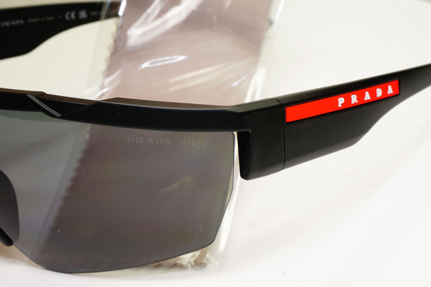 Prada Polarized Sunglasses Shield Visor Wrap Red Stripe PS03XS SPS 03X DG0-5Z1