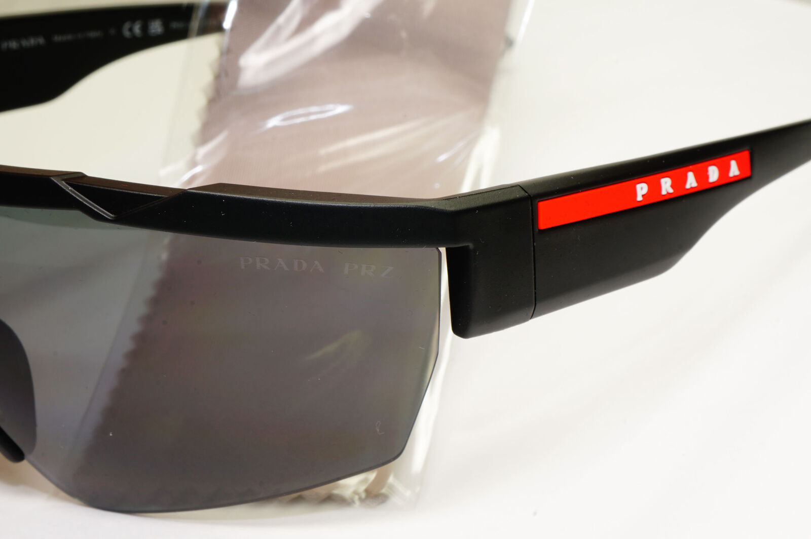 Prada Polarized Sunglasses Shield Visor Wrap Red Stripe PS03XS SPS 03X DG0-5Z1