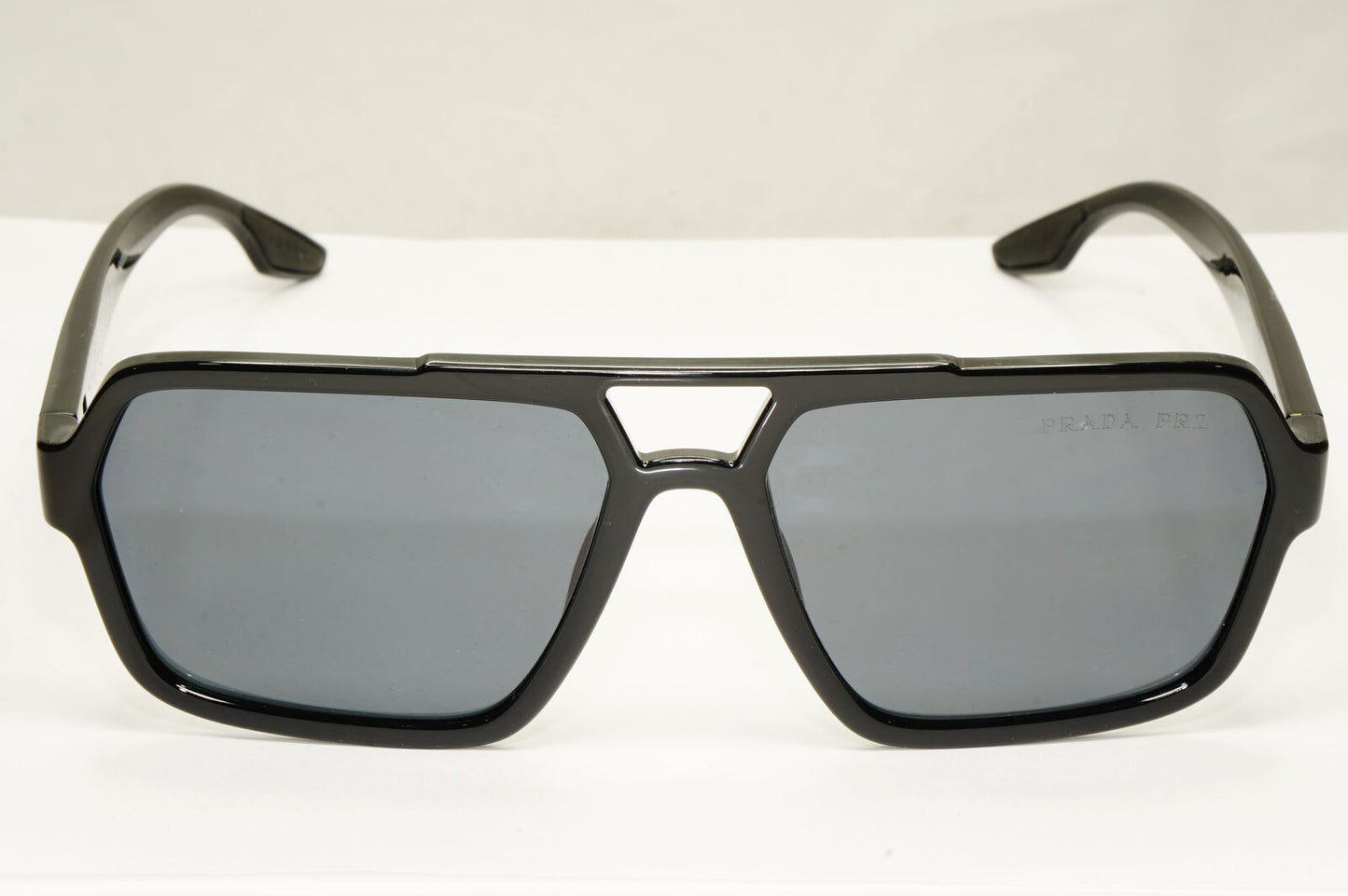 Prada Polarized Sunglasses Black Glossy Square Pilot PS01XS SPS 01X 1AB-02G